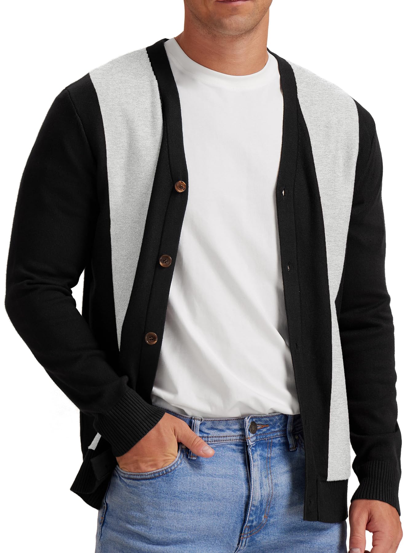 Vintage Striped Long Sleeve Cardigan Sweater for Men - Button V-Neck Knit Pullover | Casual Fall & Winter Layering, Office Wear, Date Night Outfits