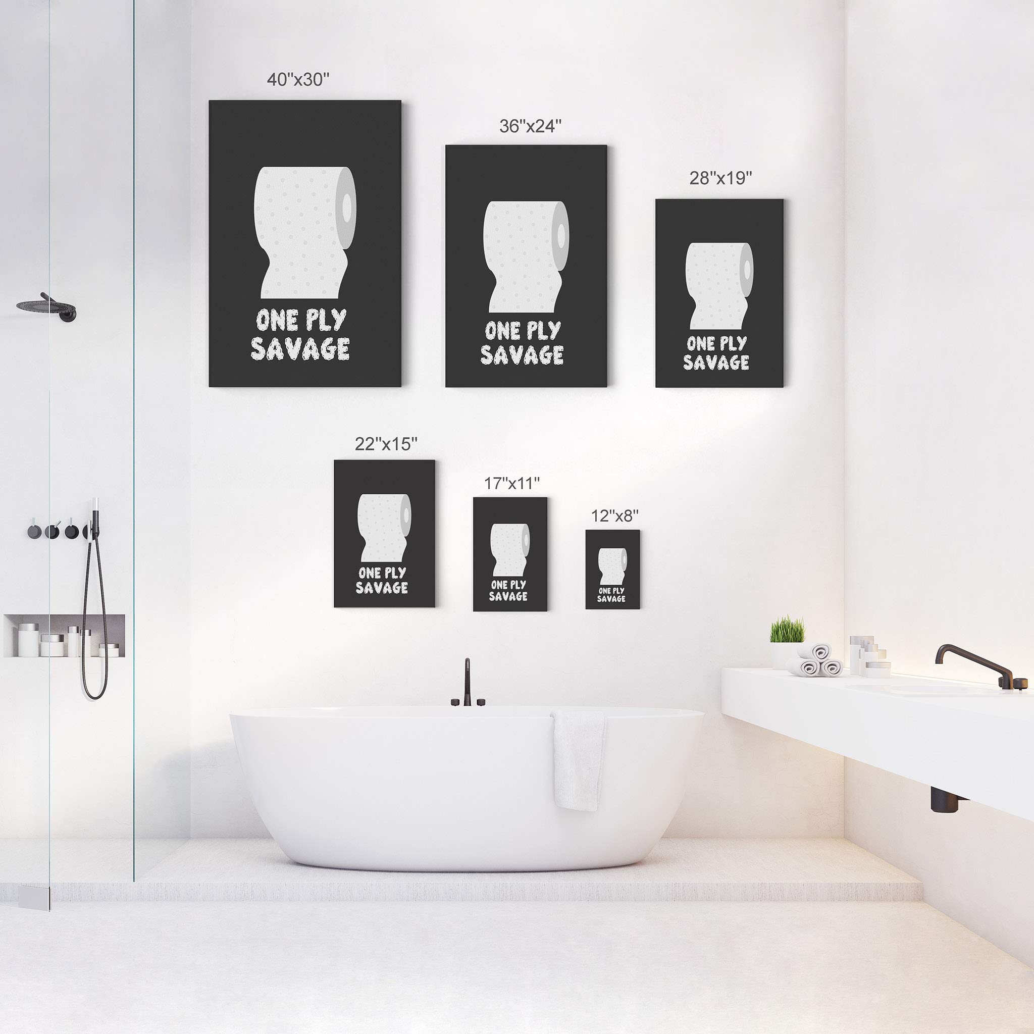 Funny Bathroom Wall Art - Smile Art Design One Ply Savage Toilet Paper Quote Canvas Print | Ready to Hang Bathroom Decor | Perfect for Powder Rooms, Guest Bathrooms & Home Humor | Made in USA (40x30)