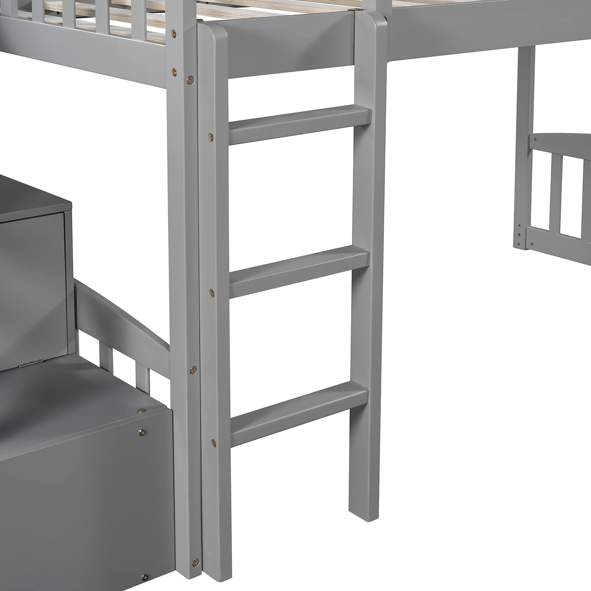 Harper & Bright Designs Twin Size Wooden Loft Bed with Slide, Stairway & Storage - Low Bunk Bed for Kids, Girls & Boys (Gray) - Perfect for Small Bedrooms, Playrooms & Kids' Spaces