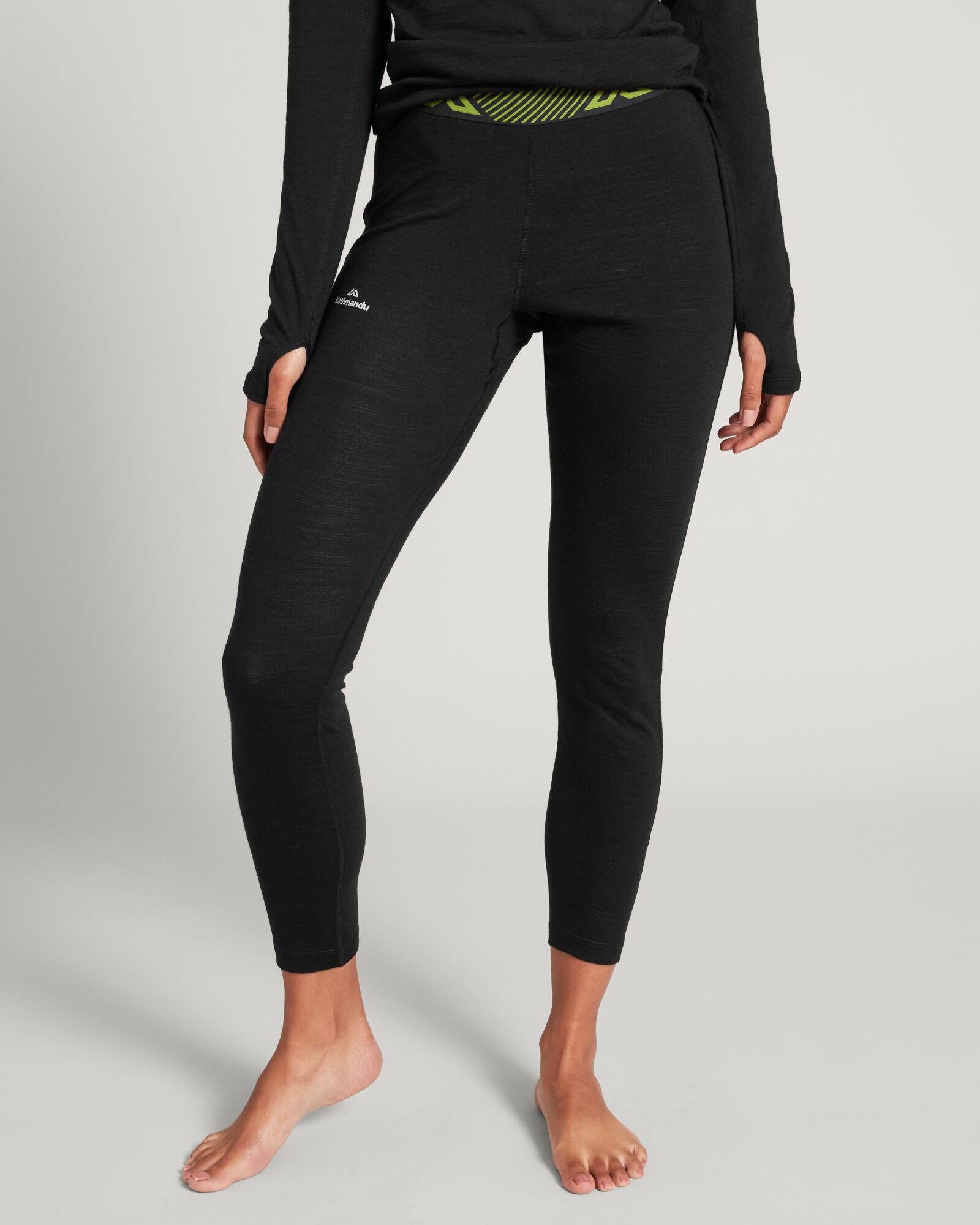 KMDAscent Women's High Waist Yoga Leggings - Black/Icon Green - Perfect for Workout, Running & Gym