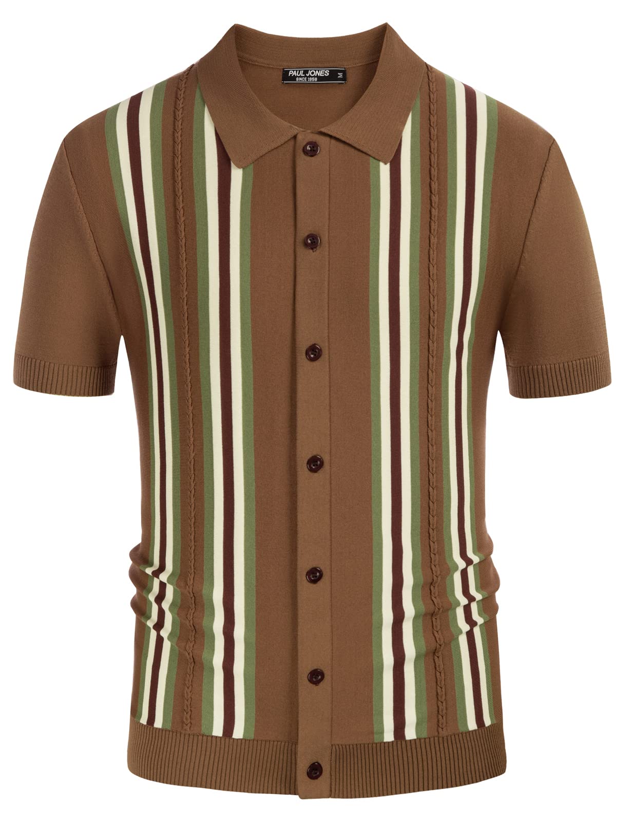 PJ PAUL JONES Men's Vintage Striped Polo Shirts - Button Down Knitted Golf Shirt for Men - Casual & Sporty Style for Golf, Office & Everyday Wear