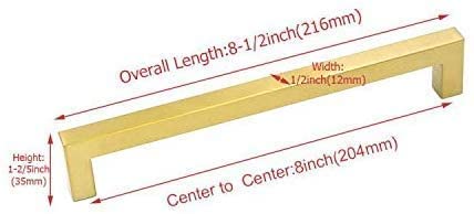 100 Pack Gold Cabinet Pulls 8 Inch Brushed Brass Drawer Handles - Square Stainless Steel Kitchen Cabinet Hardware for Drawers, Cabinets & Furniture (Ideal for Home Renovation & DIY Projects)