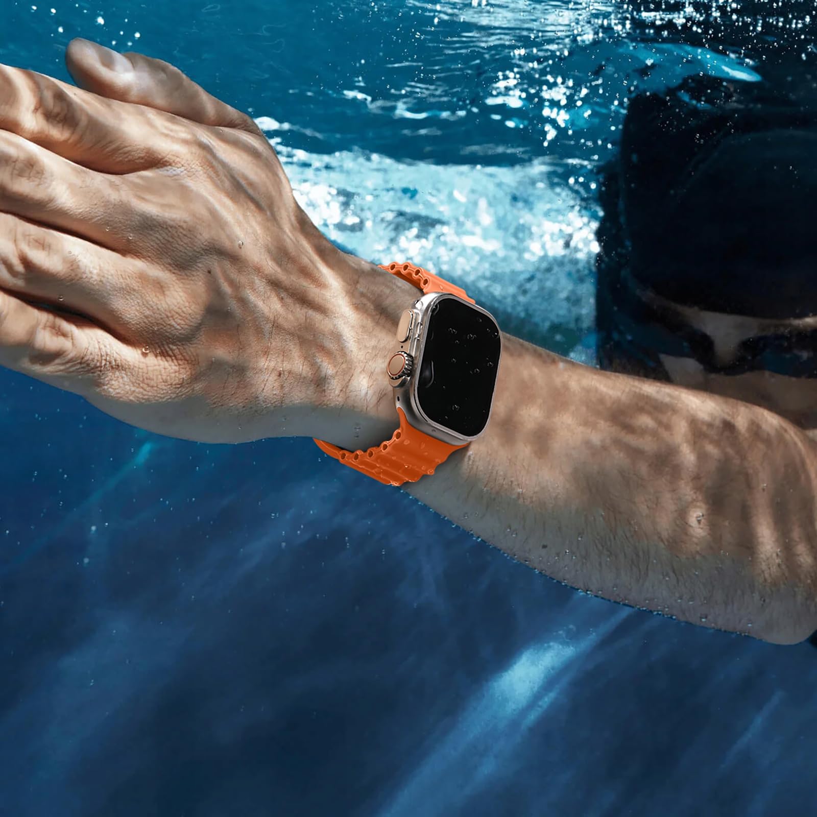 Getino Ocean Sport Band - Soft Breathable Waterproof Silicone Strap for Apple Watch Ultra 2/Ultra/Series 9/8/7/6/5/4/SE - Compatible with 44mm 45mm 42mm 49mm - Perfect for Swimming, Running & Outdoor Activities (Orange)
