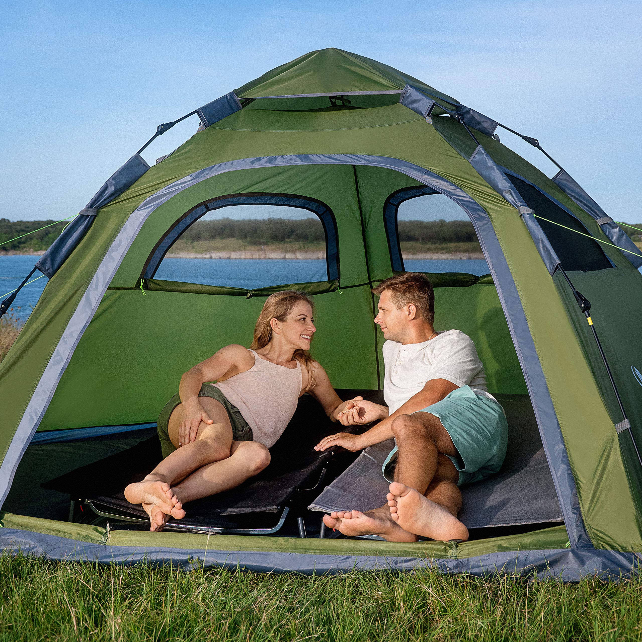 Moon Lence Instant Pop Up Tent - 4-5 Person Family Camping Tent, Waterproof & Windproof Automatic Portable Tent for Camping, Hiking, Mountaineering | Perfect for Backyard, Beach & Outdoor Adventures