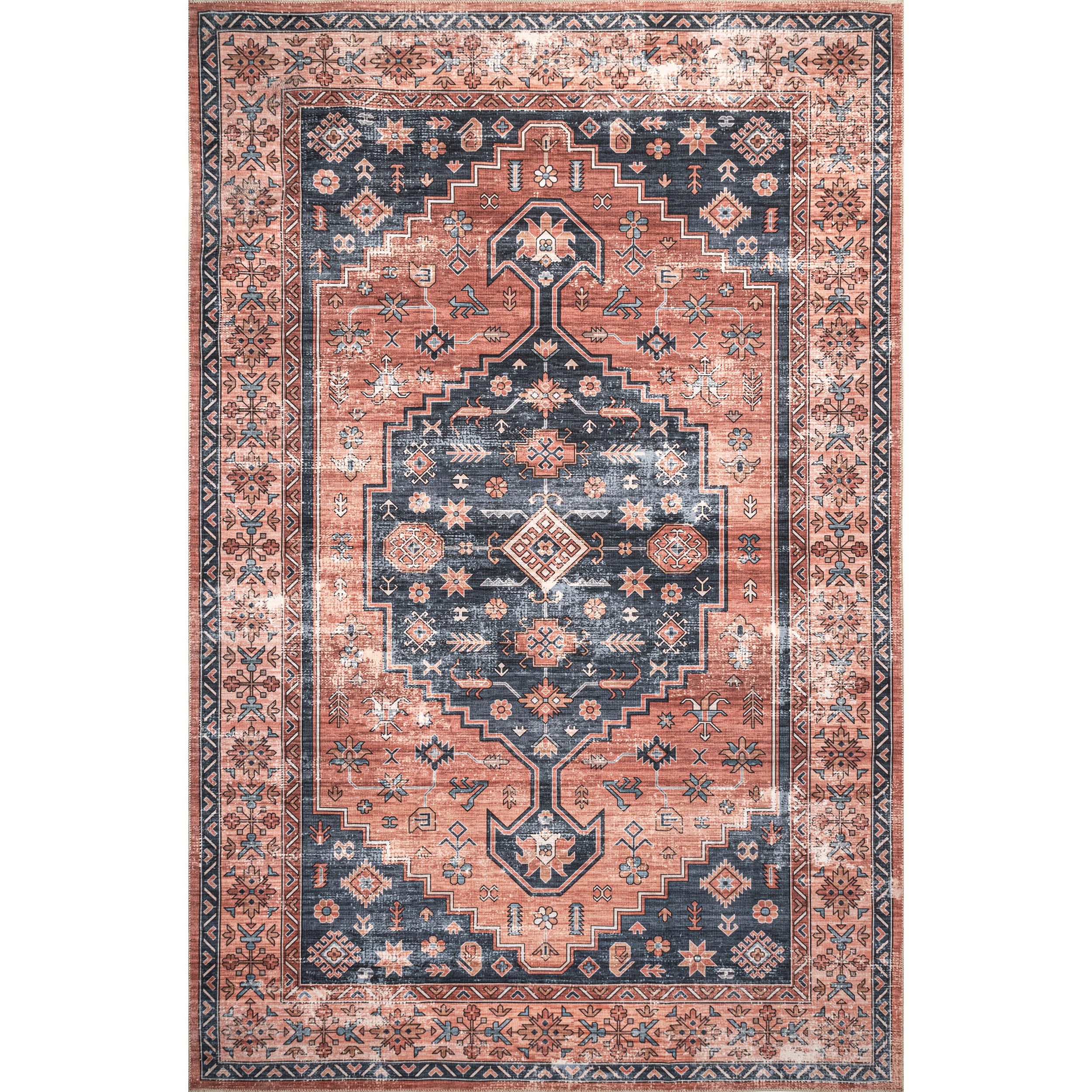 nuLOOM 4' x 6' Washable Area Rug - Stain Resistant & Non-Slip Backing - Low Profile Indoor Rug for Living Room, Bedroom, Dining Room - Brick Red | Perfect for High Traffic Areas, Pet-Friendly Homes & Easy Cleaning
