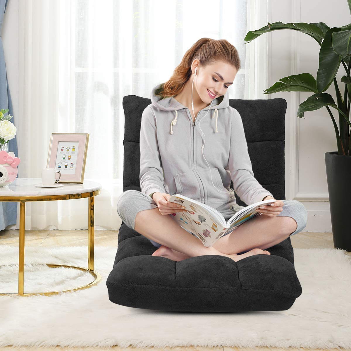 Adjustable 14-Position Folding Floor Chair - Padded Lazy Sofa with Back Support, Ergonomic Gaming & Reading Chair for Home Office - Perfect for Small Spaces, Meditation, and Relaxing