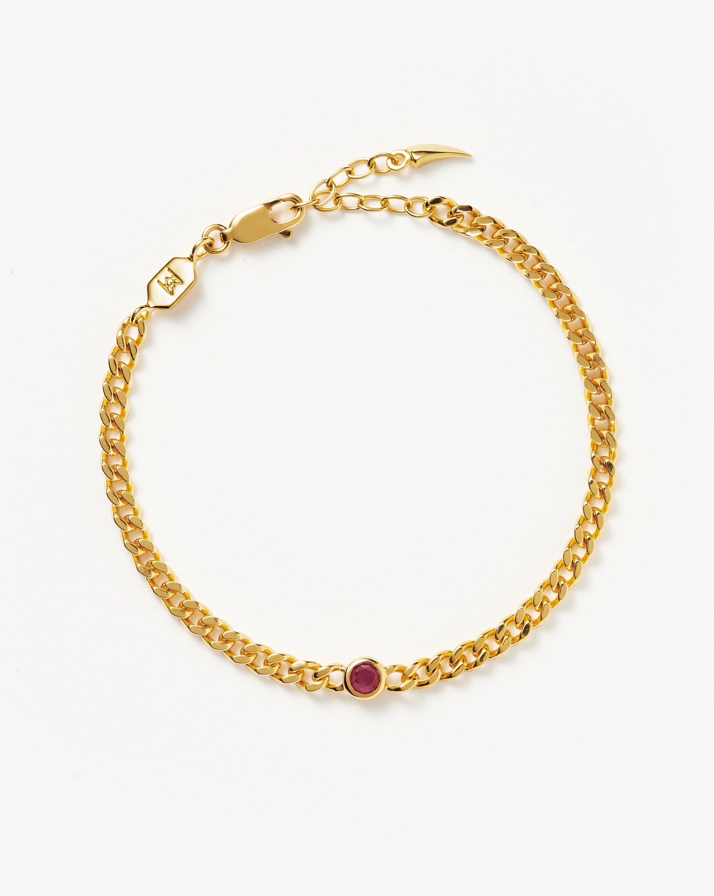 July Birthstone Chain Bracelet - 18k Gold Plated Vermeil with Genuine Ruby | Elegant Jewelry Gift for Women, Birthday, Anniversary & Special Occasions