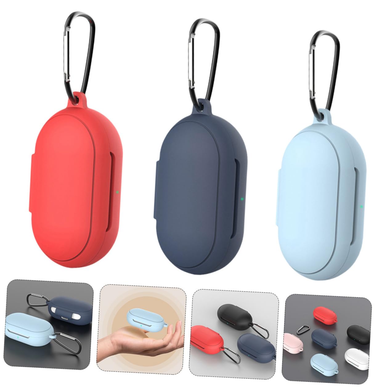 OSALADI Silicone Earphone Case - Protective Cover for AirPods & Wireless Earbuds - Blue Earbud Organizer with Keychain (Perfect for Travel, Gym & Daily Storage)