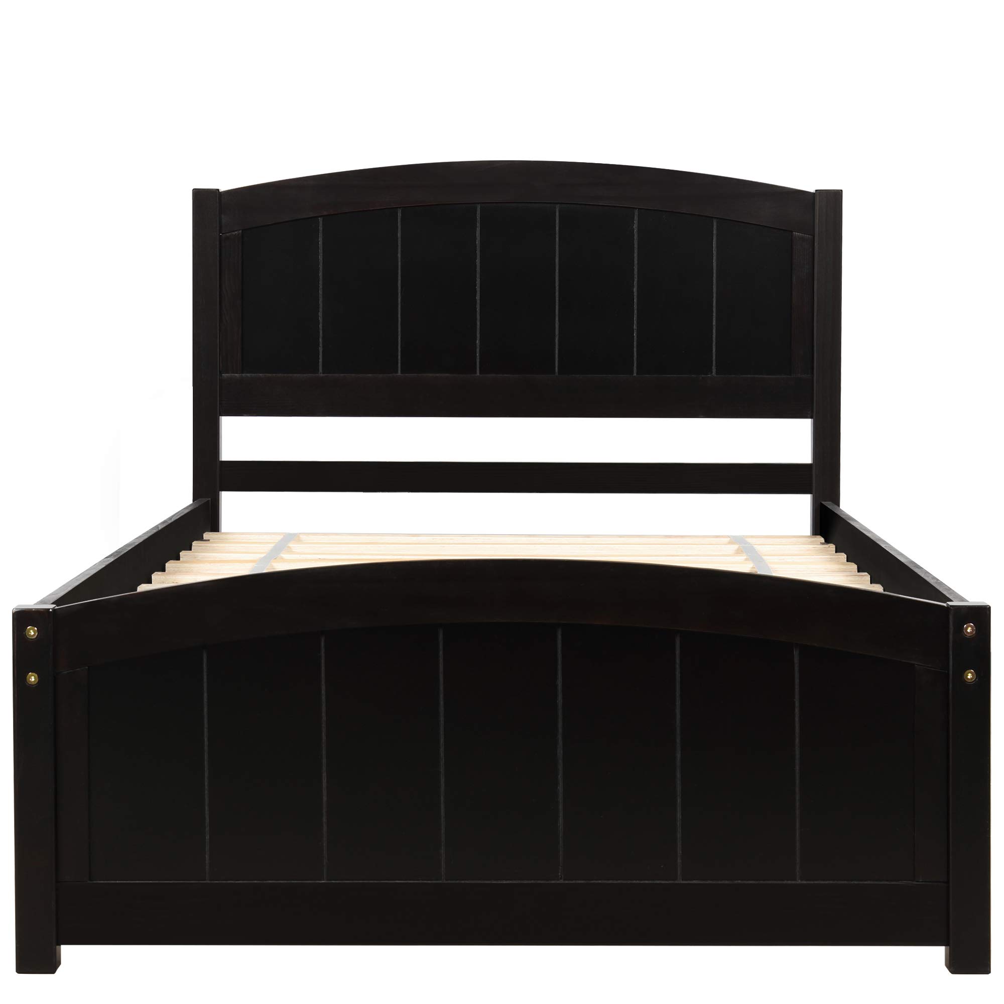 Harper & Bright Designs Twin Bed Frame - Solid Wood Platform Bed with Headboard & Footboard, Wood Slat Support, No Box Spring Needed, Espresso Finish - Perfect for Kids Rooms, Guest Bedrooms & Small Spaces