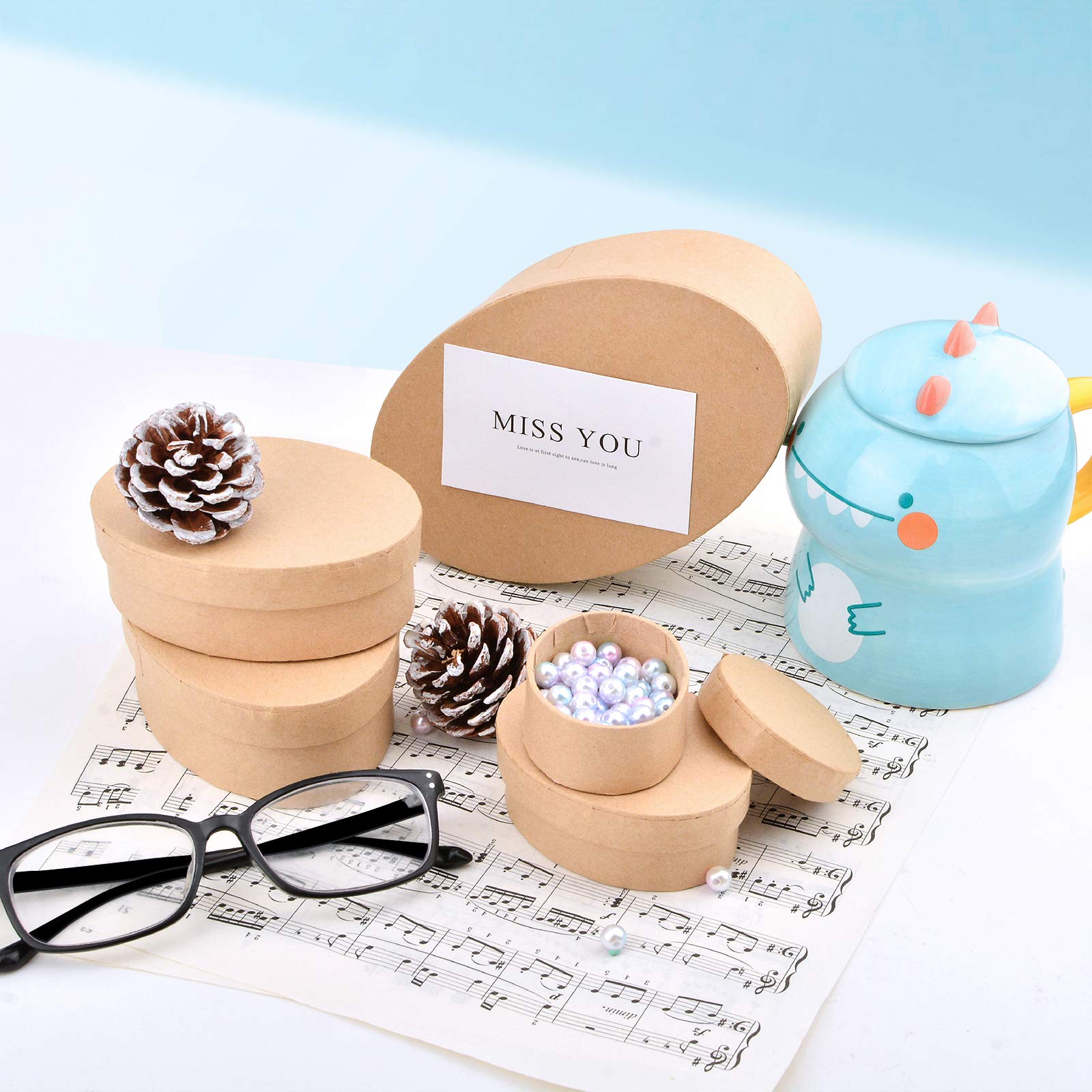 WANDIC Set of 5 Oval Mini Kraft Paper Mache Boxes with Lids - Perfect for Crafting, Jewelry Storage, Cosmetics & Home Organization - Great for DIY Projects, Gift Wrapping & Party Favors