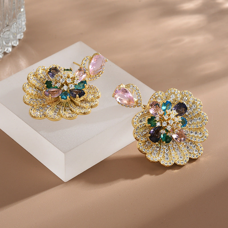 Luxury Boho Fan-Shaped Shell Flower Drop Earrings for Women | HE8640 | Perfect for Beach Weddings, Summer Parties & Boho Fashion Accessories