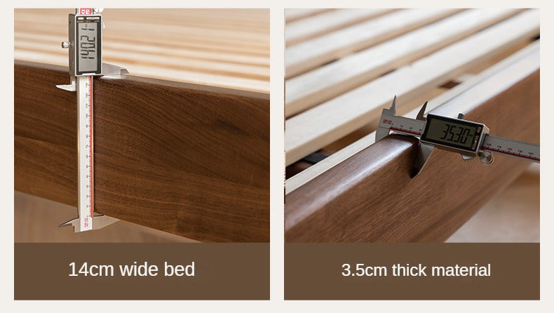 Premium Black Walnut Solid Wood Bed with Genuine Leather Upholstery - USB Charging Ports Included - Perfect for Master Bedrooms & Guest Rooms