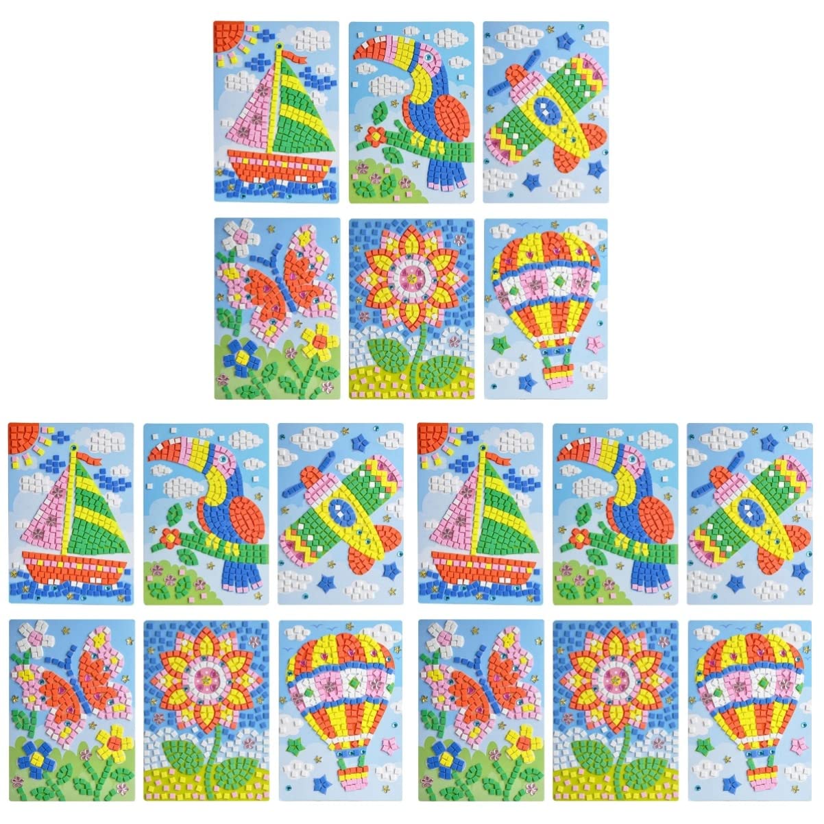 18-Piece Kids Mosaic Sticker Art Kit - DIY Crafting Supplies for Children, Creative Sticky Stickers for Manual Picture Making - Perfect for Home, School & Party Activities