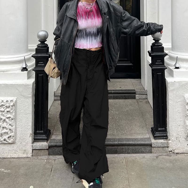 Women's Baggy Cargo Pants - Low Waist Loose Wide Leg Trousers with Drawstring | Casual Joggers & Streetwear Sweatpants for Hip Hop, Yoga & Everyday Wear