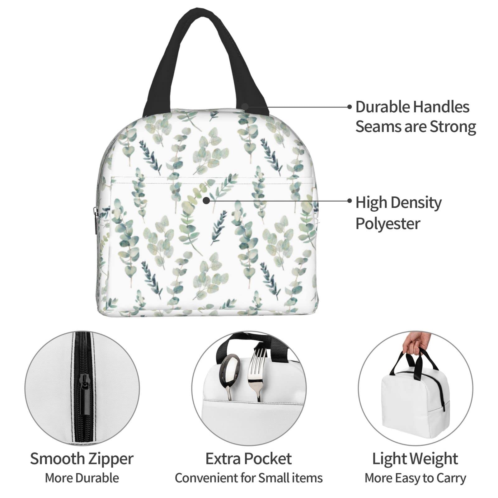Giwawa Sage Insulated Lunch Bag for Women - Reusable Freezable Cooler Tote with Waterproof Thermal Protection - Perfect for Work, Camping, Travel, Fishing & Picnic - Green Leaf Design