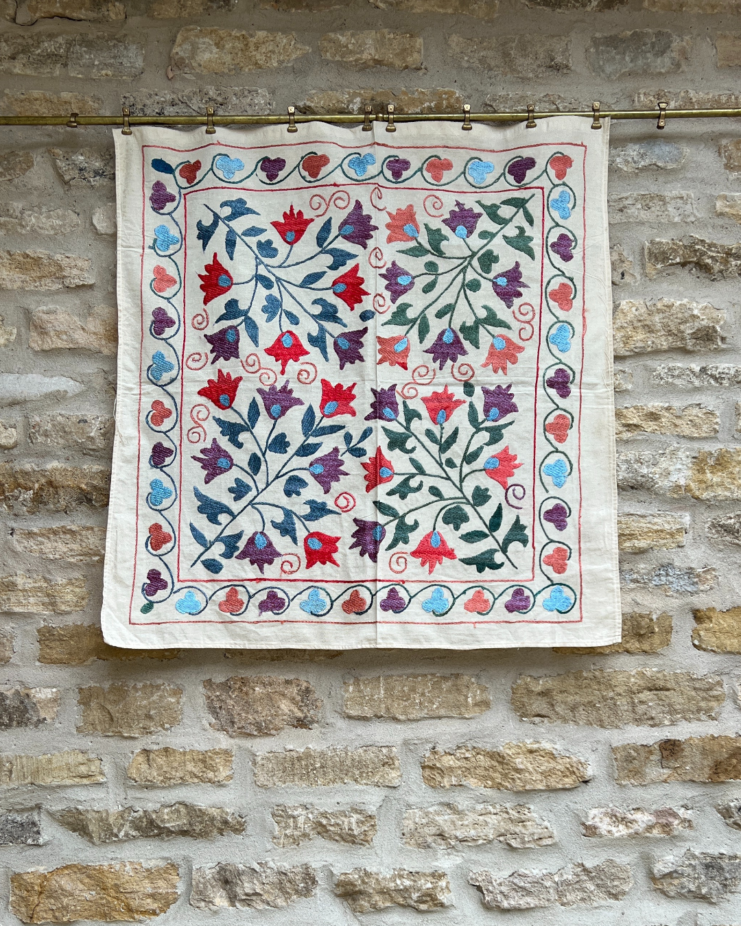 Small Suzani 076 - Handmade Cotton Embroidery Pillow Cover - Boho Home Decor for Living Room, Bedroom & Sofa