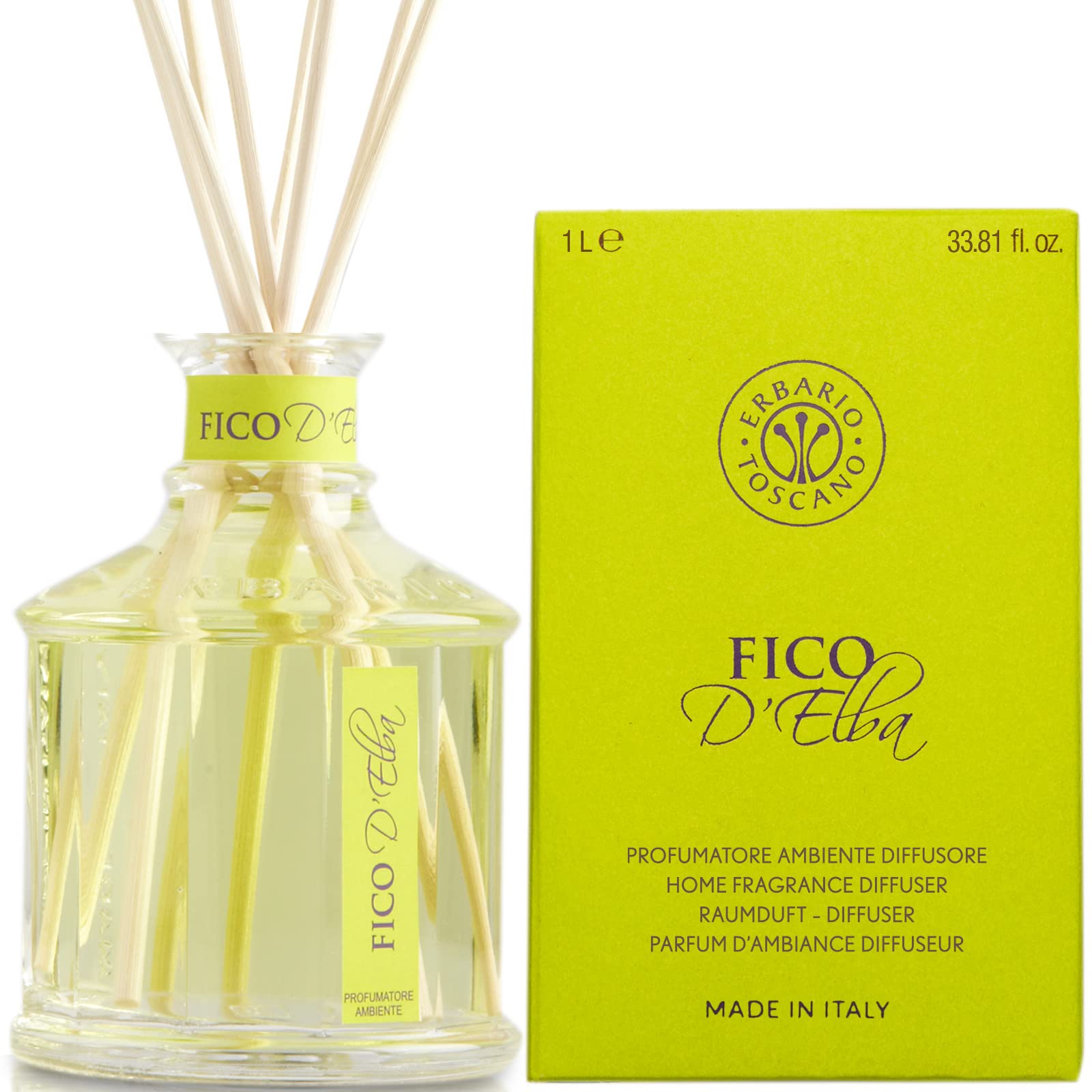 Erbario Toscano Elba's Fig Home Fragrance Diffuser 1L - Long Lasting Aromatherapy for Living Room, Bedroom & Office