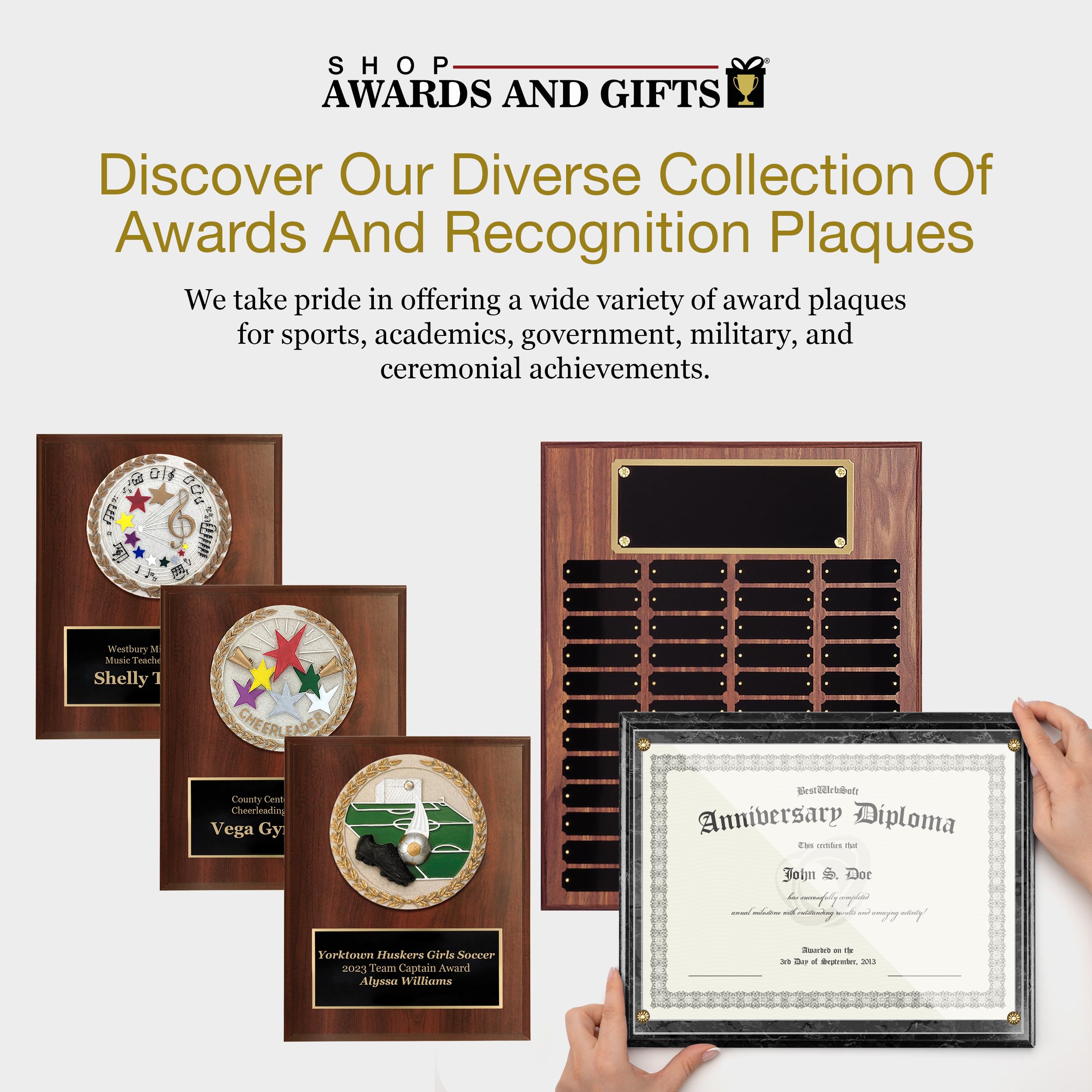 16 x 20 Inch Walnut Perpetual Plaque Award Board - Employee Recognition & Achievement Award with Gold Header - 48 Name Plates for Office Appreciation, Corporate Gifts, and Milestone Celebrations