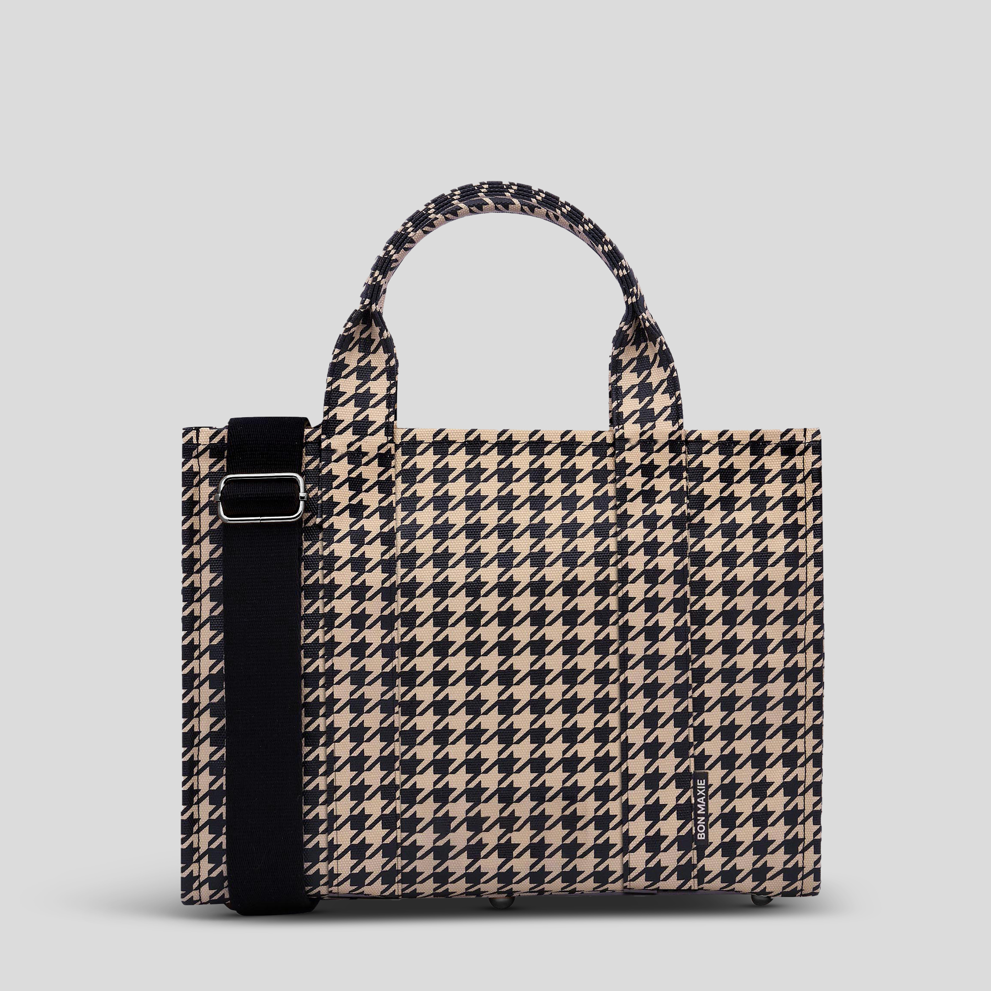 Stylish Small Structured Tote Bag - Black Houndstooth Pattern for Women | Perfect for Work, Shopping & Daily Essentials | Fashionable Handbag for Office, Commute & Travel