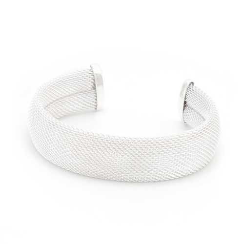 Stylish Silvertone Wide Mesh Cuff Bracelet - Elegant Fashion Jewelry for Women, Perfect for Parties, Weddings & Everyday Wear