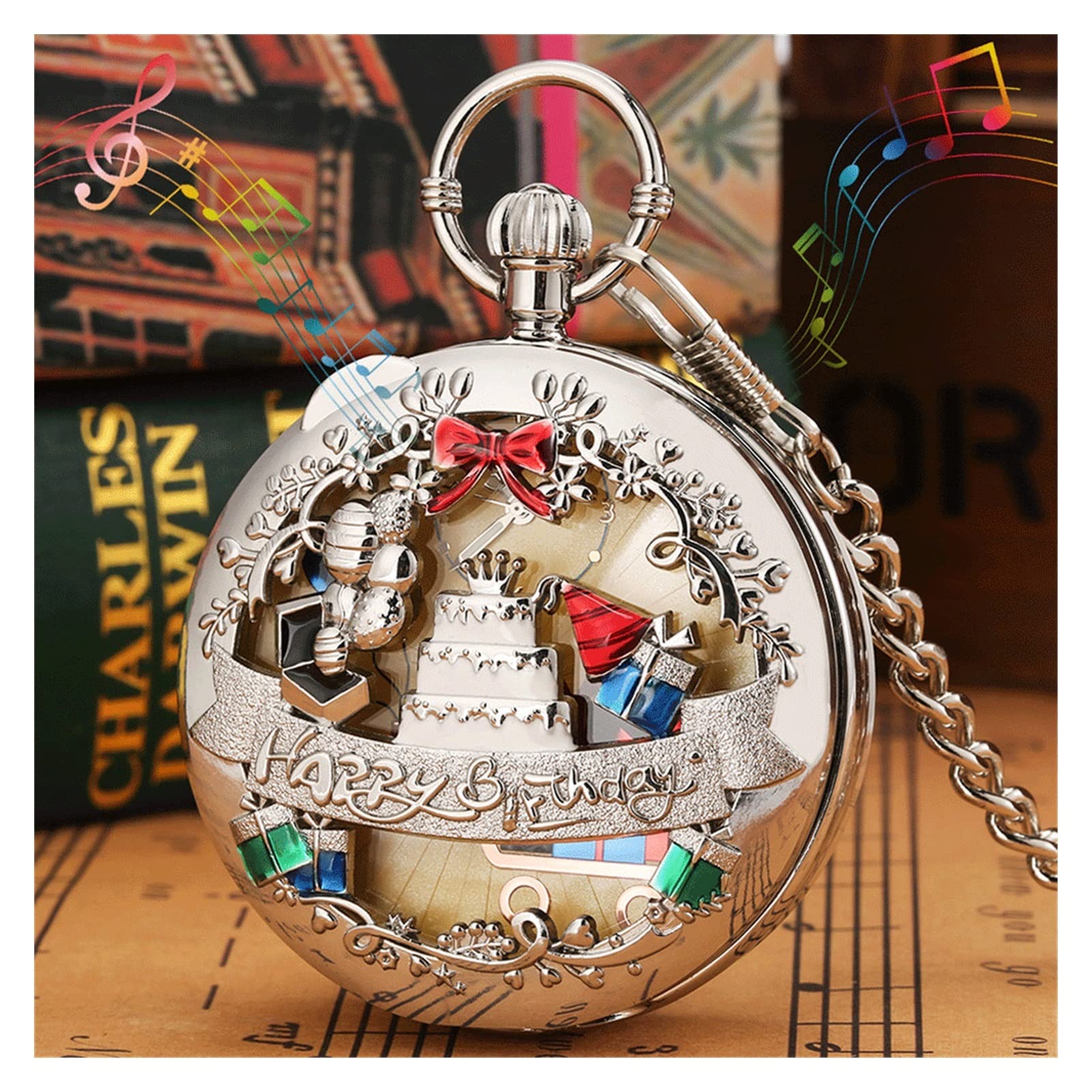 RENSLAT Happy Birthday Musical Quartz Pocket Watch - Silver, Gold, Rose Gold | Engraved Melody Timepiece Gift for Men, Women | Perfect for Birthday, Anniversary & Special Occasions