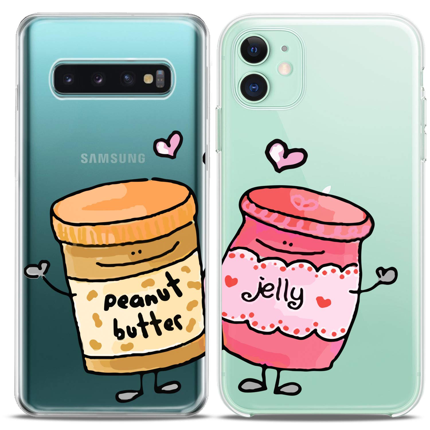 Matching Couple Phone Cases for iPhone 16/15/14/13/12/11 Pro Max/Mini/XS/X/8 Plus/7/XR/10/SE/5 - Cute Peanut Butter & Jelly Design Silicone Cover - Perfect Anniversary Gift for Girlfriend & Couples - Kawaii Art Pair for Everyday Use & Special Occasions