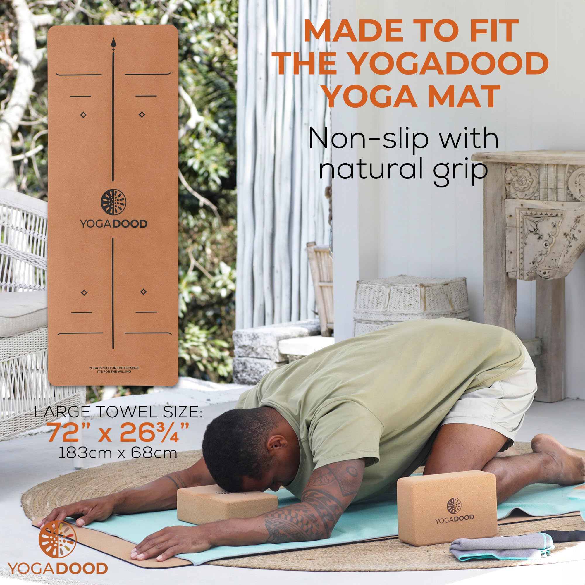 Premium Long Yoga Mat Towel & Compact Face Towel Set - Non-Slip, Absorbent Microfiber for Hot Yoga, Gym & Workouts - Ideal for Bikram, Ashtanga & Home Exercise - Pack of 2 (Great for Sweat Absorption & Grip Enhancement)