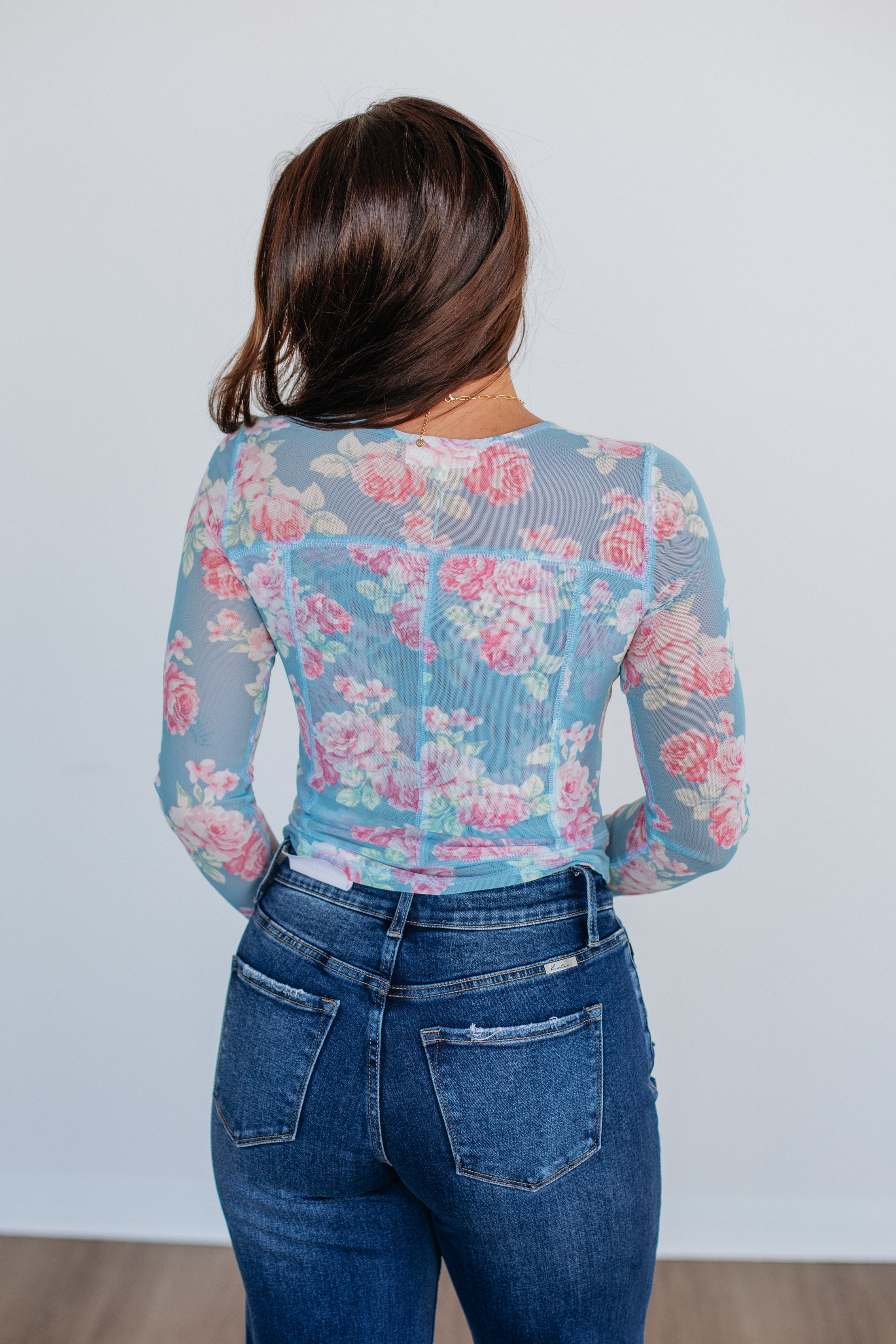 Lana Floral Mesh Top Women's Fashion Blouse Sky Blue Mix - Perfect for Summer Outfits, Beach Wear & Casual Style