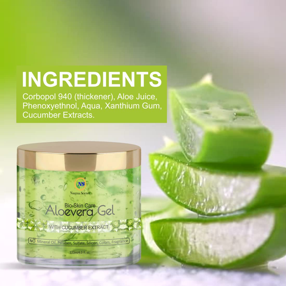 Nuerma Science Green Aloe Vera Gel & Clear Aloe Vera Gel for Face & Hair Care - 100% Pure Aloe Vera with Vitamin E - 100g Each, Pack of 2 - Hydrating Moisturizer for Sunburn Relief, Acne Treatment & Daily Skincare Routine