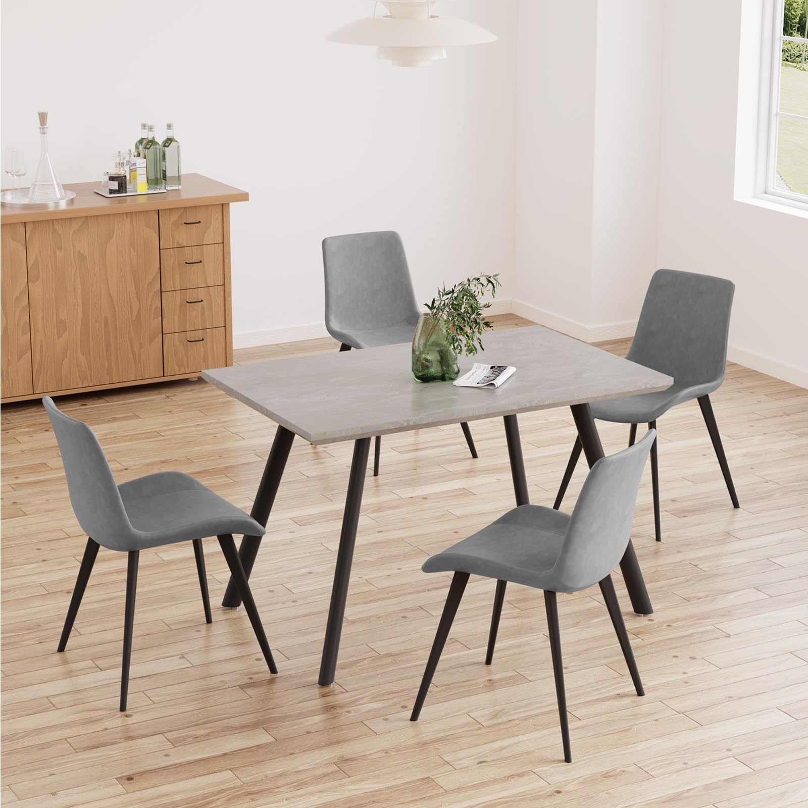 Modern 5-Piece Rectangular Wood Dining Table Set with 4 Upholstered Leather Chairs - Seats 4 - Perfect for Kitchen, Dining Room & Small Space Gatherings