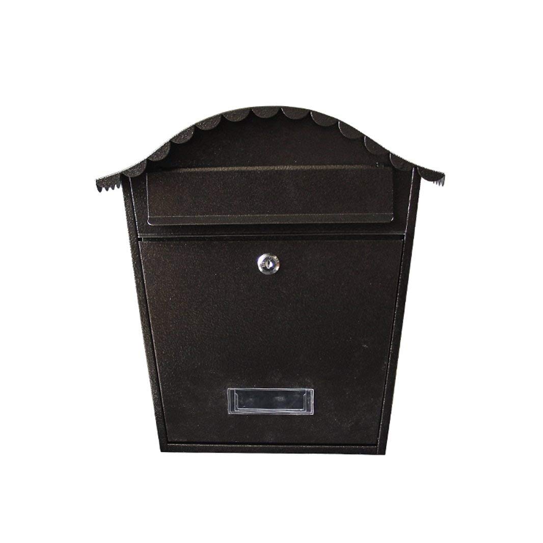 JIGUANG Steel Letter Mail Post Box - Wall Mountable Lockable Mailbox with Black Flower Pot Rack - Perfect for Home, Garden, and Front Porch Decoration