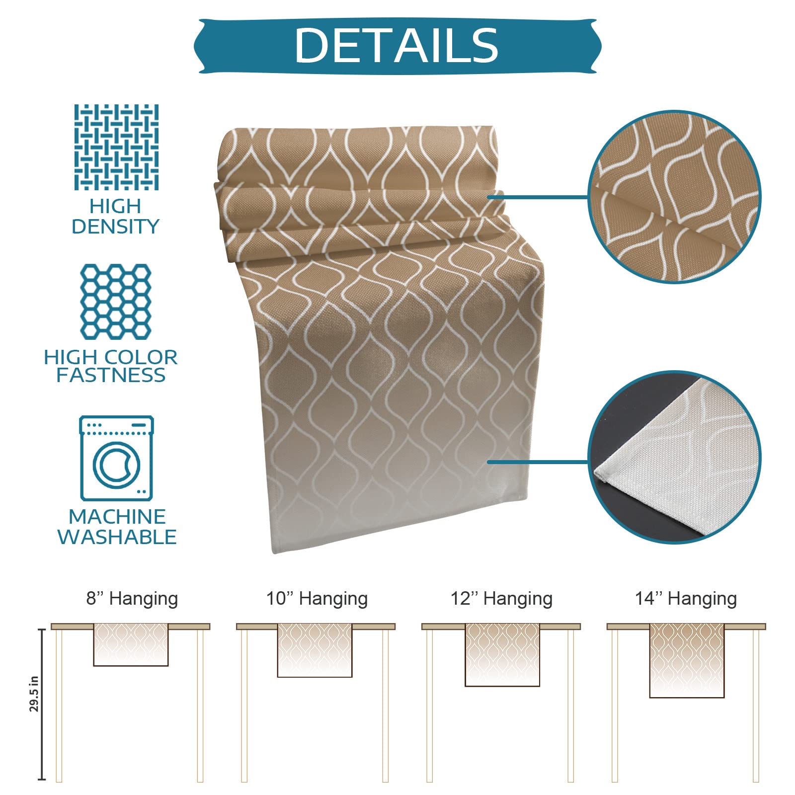 90-Inch Brown Moroccan Table Runner - Modern Ombre Plaid Burlap & Cotton Tablecloth for Kitchen, Dining, Wedding, Coffee Tables | Home Decor & Party Essentials