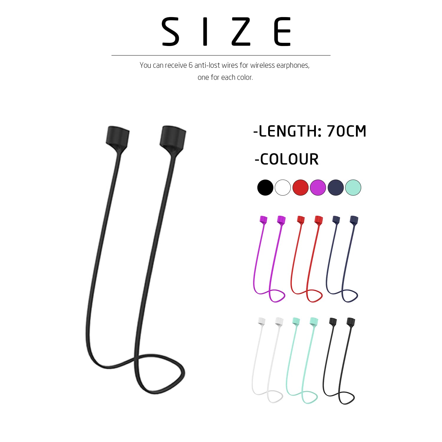 6pcs Magnetic Anti-Lost Silicone Lanyards for Wireless Earbuds - Running, Gym, Cycling