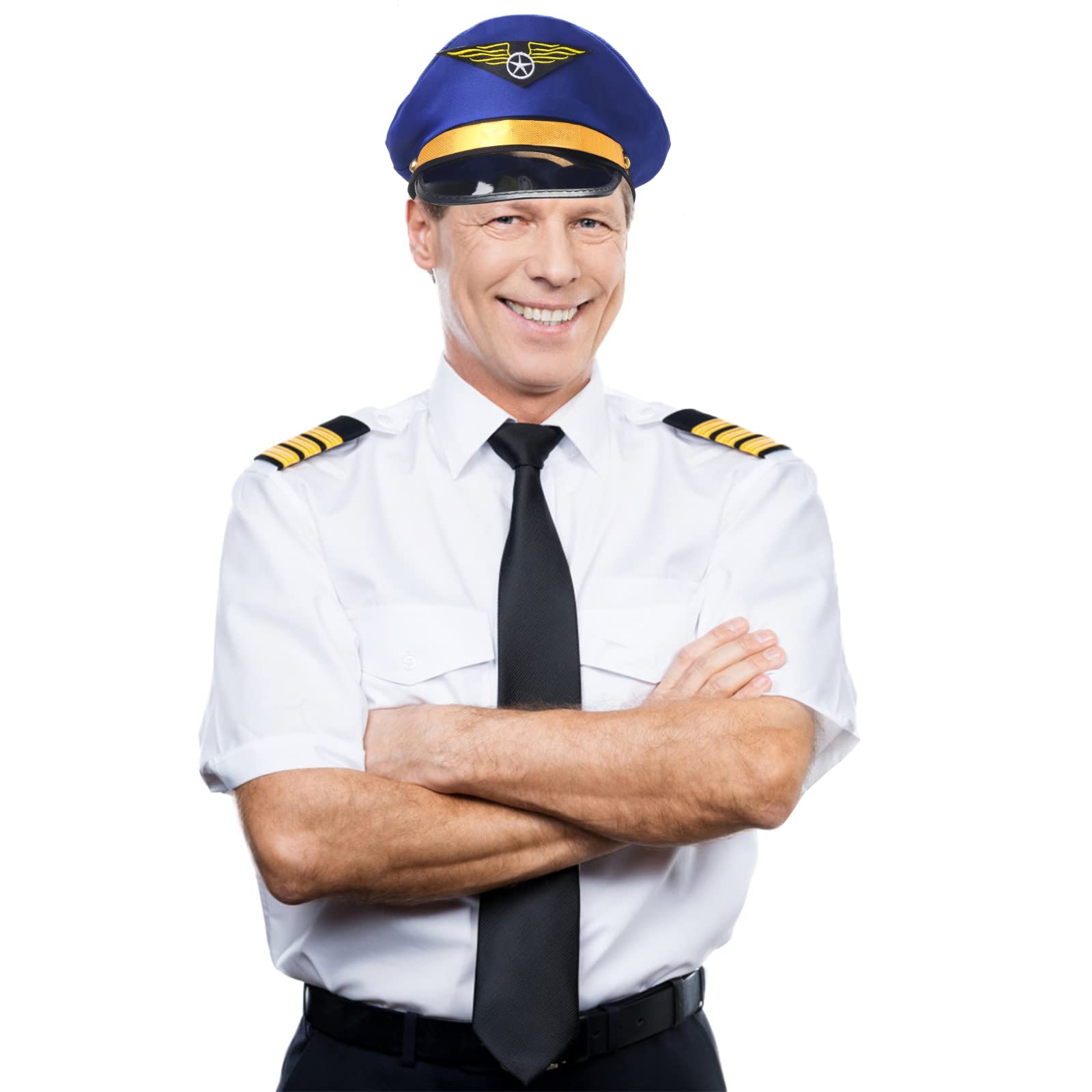 4 Pieces Blue Captain Pilot Hat - Airline Aviator Costume Cap for Men, Women & Kids - Navy Blue Pilot Hat for Halloween, Cosplay, Role Play & Themed Parties