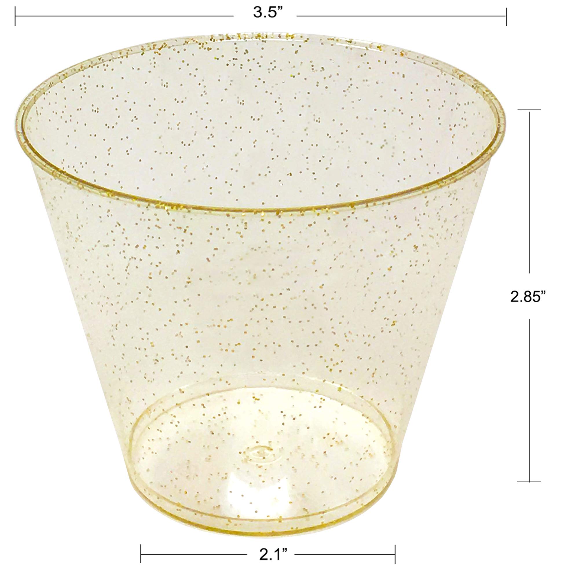JL Prime 100 Gold Glitter Plastic Cups - 9 Oz Reusable & Recyclable Tumblers for Weddings, Anniversaries, Baby Showers & Parties - Elegant Gold Glitter Drinking Cups for Champagne, Cocktails & Beverages - Perfect for Bridal Showers, Birthday Celebrations & Special Events