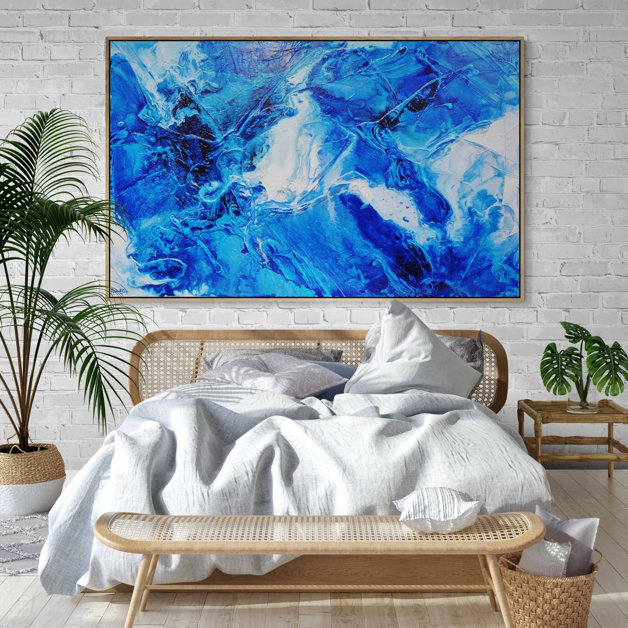 Blue Champagne 160cm x 100cm Blue White Textured Abstract Canvas Wall Art - Perfect for Living Room, Bedroom & Office Decor