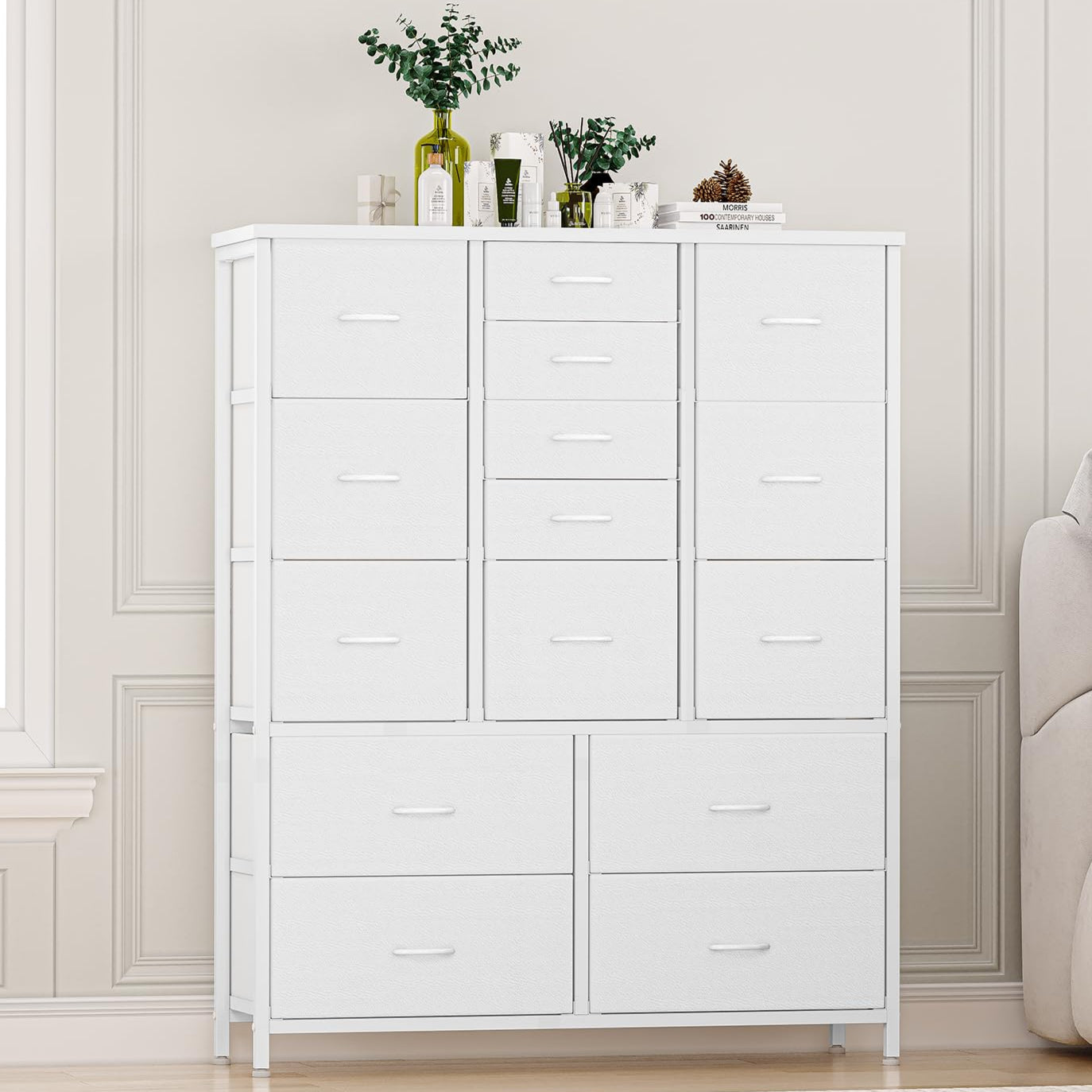GARVEE 15-Drawer Dresser for Bedroom - Tall Fabric Storage Organizer with Metal Frame & Wood Top, Side Pockets & Hooks - Easy Assembly - Perfect for Closet Organization, Small Spaces & Dorm Room Storage