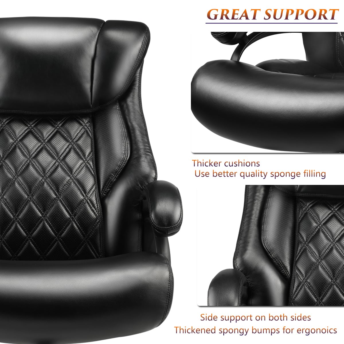 500lbs Heavy Duty Big and Tall Office Chair - Wide Spring Seat Executive Desk Chair with 360 Swivel & Heavy Duty Casters - Large Size Computer Chair for Home Office (Black) - Perfect for Plus-Size Professionals and Long Work Sessions