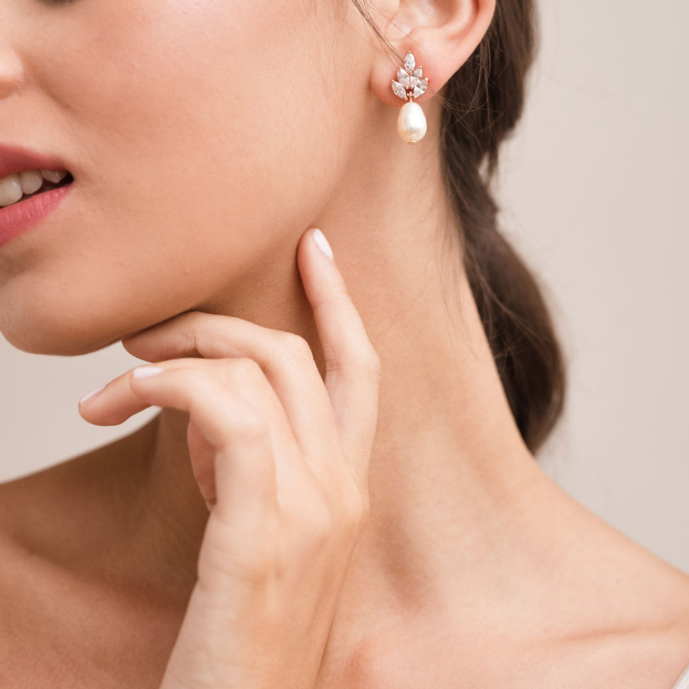 Queenie Gold Pearl Drop Earrings for Women – Elegant Dangle Jewelry for Weddings, Parties & Special Occasions