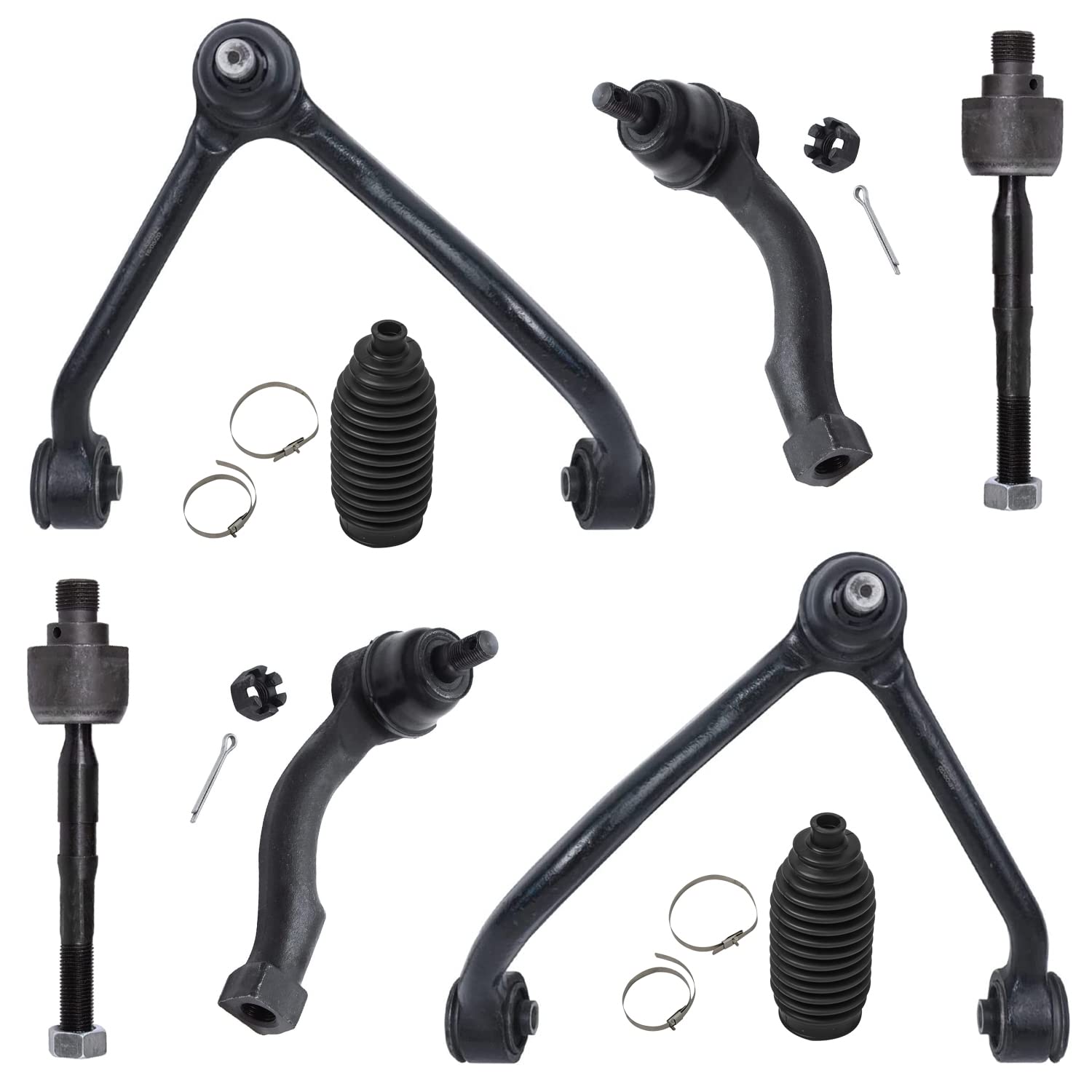 Detroit Axle 8-Piece Front End Control Arm Kit for 2003-2006 Kia Sorento - Upper Control Arms, Tie Rod Ends & Boots Replacement - Perfect for Suspension Repair & Off-Road Upgrades