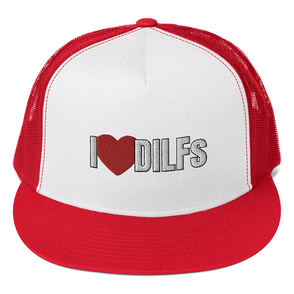 I Love DILFs Hat | Funny 5-Panel Mesh Trucker Cap for Men - Comical Dad Design - Perfect for Father's Day Gifts & Casual Outings