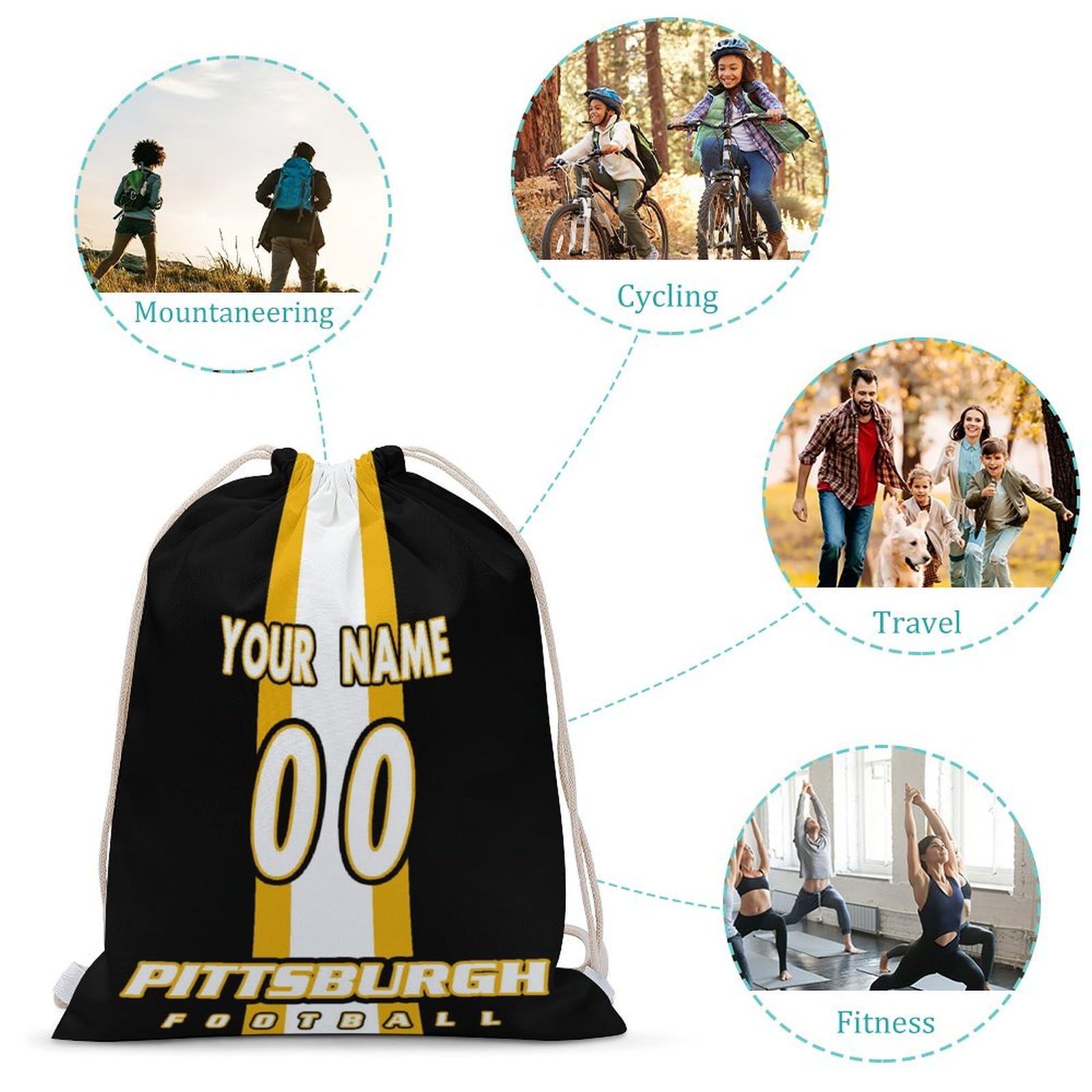Custom Football Drawstring Backpack - Personalized Name & Number Sports Gym Bag for Men & Women (11.8