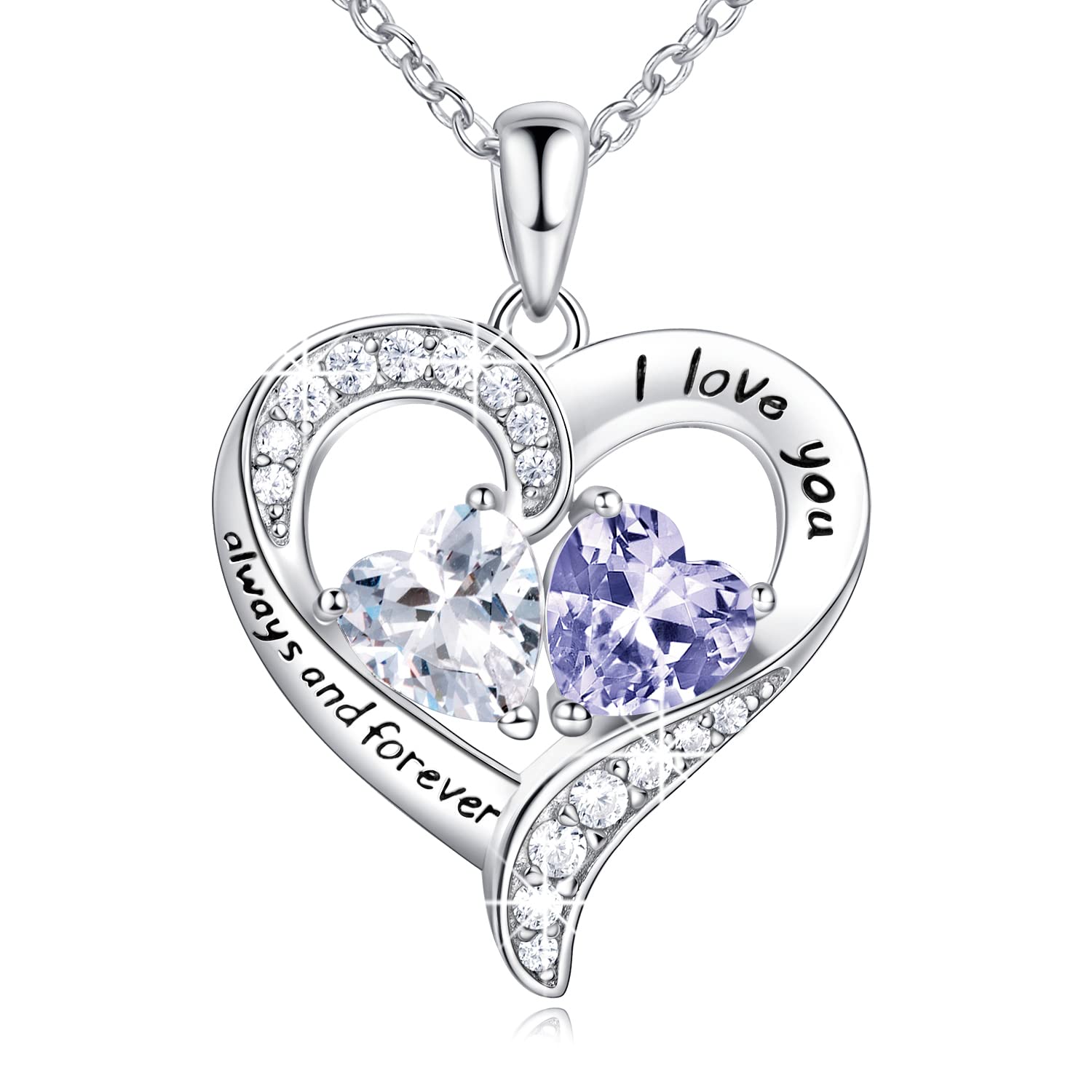 BlingGem Heart Necklace for Women - 925 Sterling Silver Birthstone Pendant with 2 Stones, Customizable Jewelry Gift for Wife, Mom, Girlfriend | Perfect for Valentine's Day, Anniversary, Mother's Day & Birthday Gifts