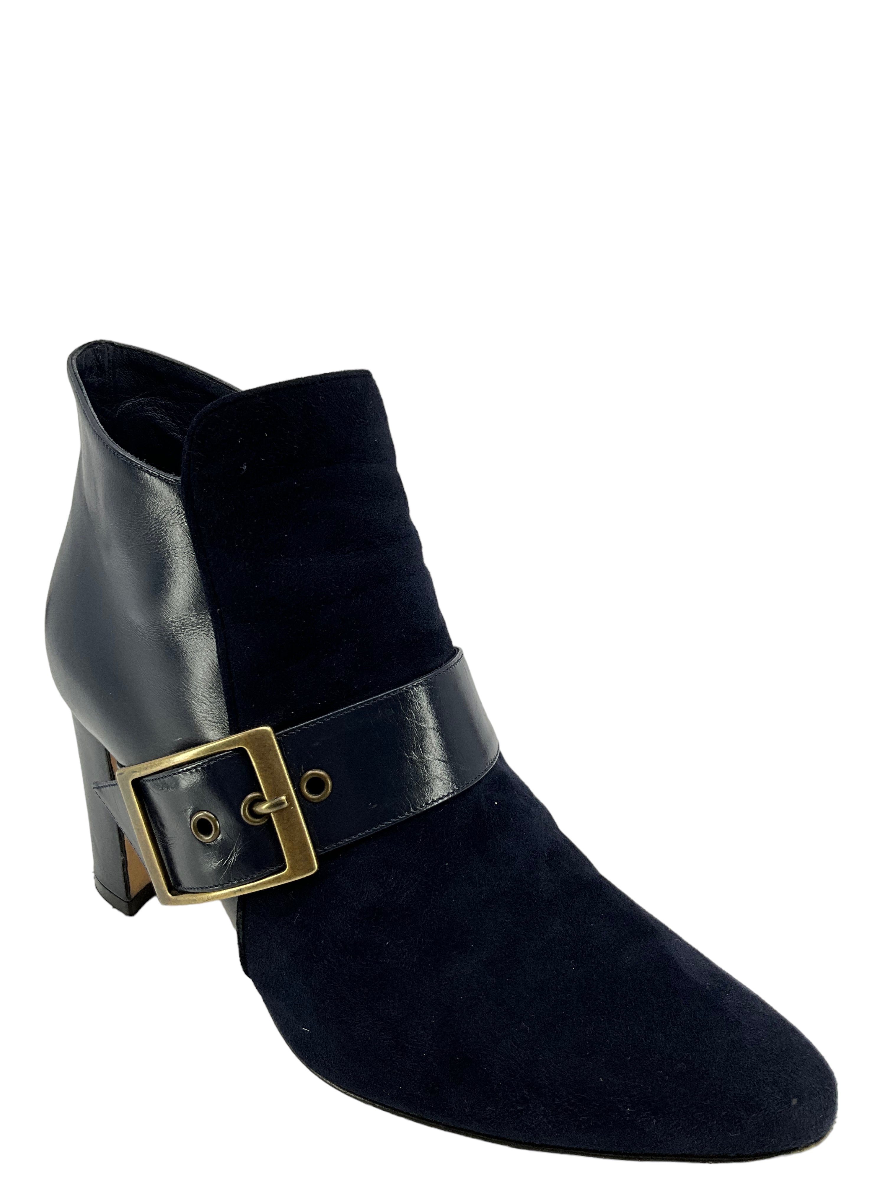 Manolo Blahnik Suede & Leather Ankle Boots Women's Size 7 - Stylish Fall/Winter Booties for Office, Party & Evening Outfits
