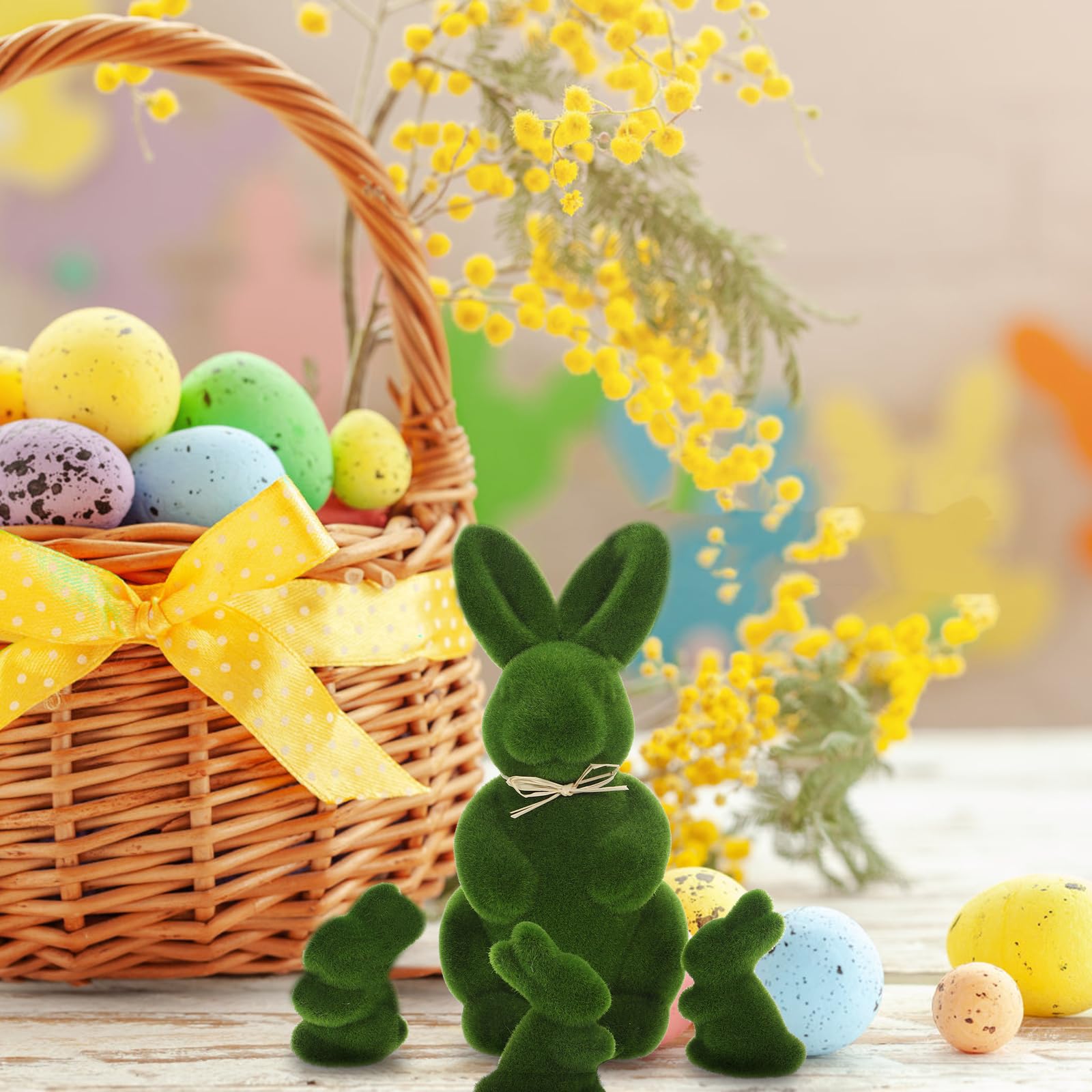 4pcs Flocked Bunny Rabbit Figurines - Easter Artificial Turf Grass Decorations for Yard, Garden & Home - Cute Easter Party Favors & Spring Decor