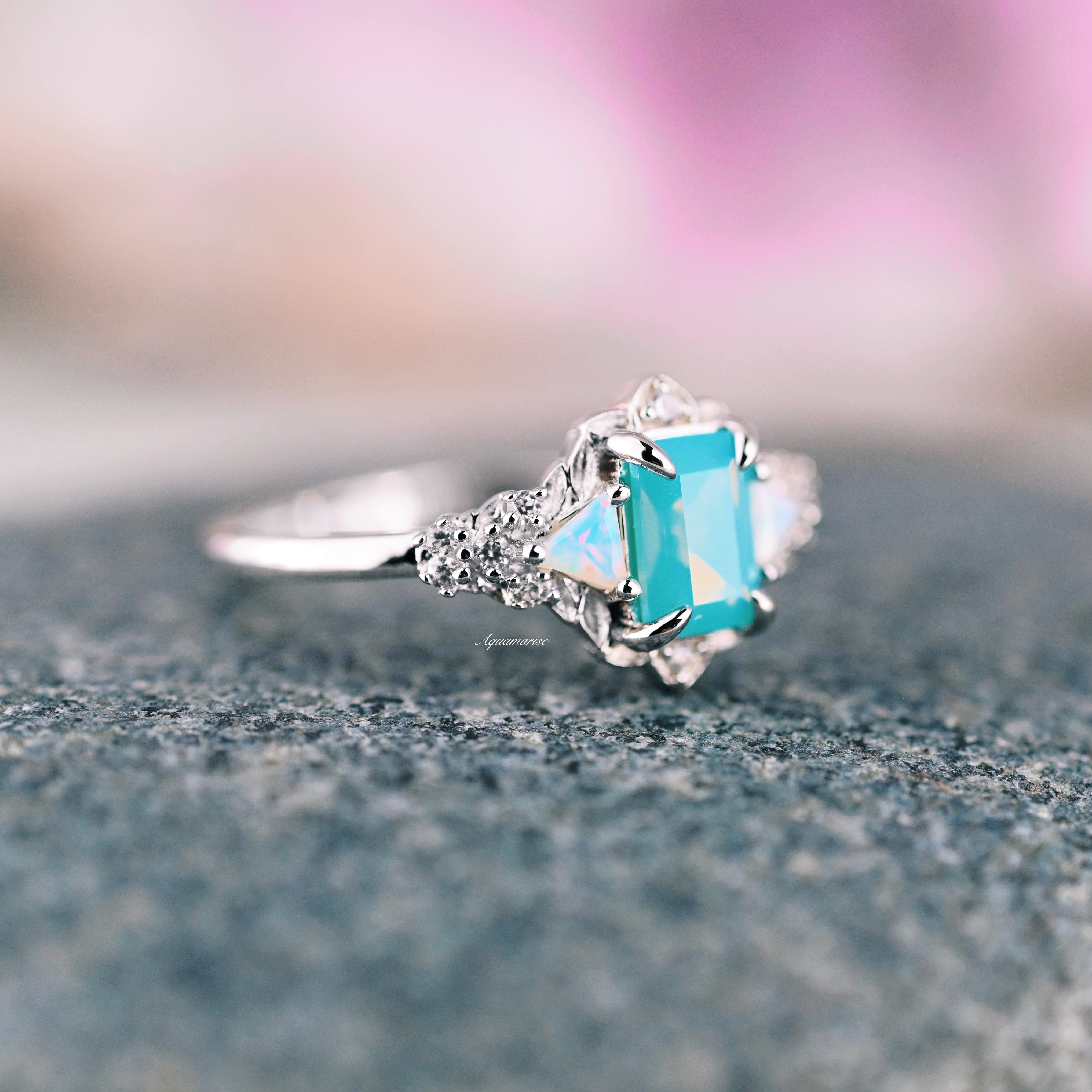 Opalescent Blue Sapphire Fairy Leaf Ring - Sterling Silver Jewelry for Women, Elegant Nature-Inspired Gift for Wedding, Party & Special Occasions