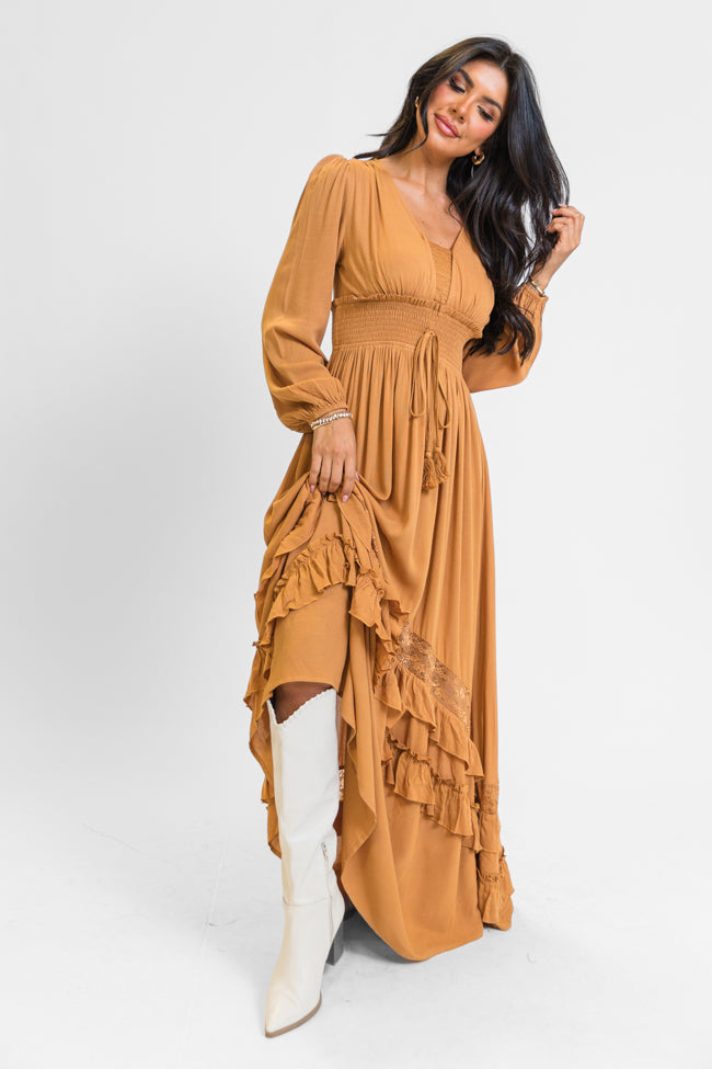 Lucky To Have You Camel Maxi Dress - Elegant Long Flowy Boho Dress for Women | Perfect for Beach Vacations, Summer Parties & Casual Outings