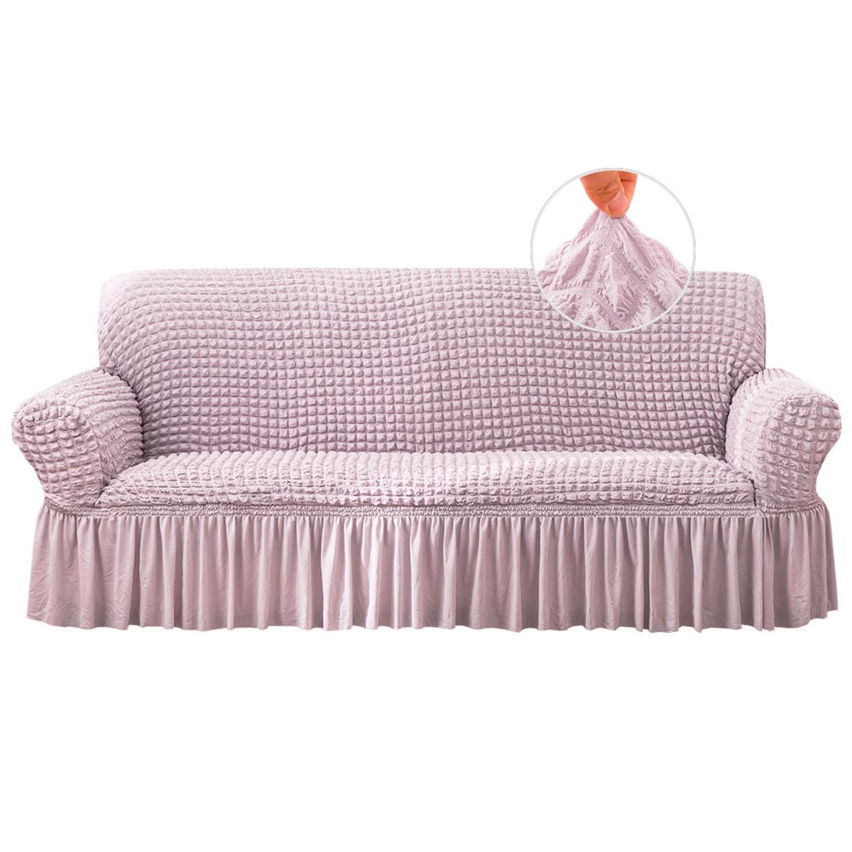 Qubjus Stretch Sofa Slipcover - Washable Couch Cover for Sofa & Bed - Elastic Bottom & Skirt - Easy Fit Furniture Protector - Mauve (Extra Large) - Perfect for Living Room, Family Room & Home Decor