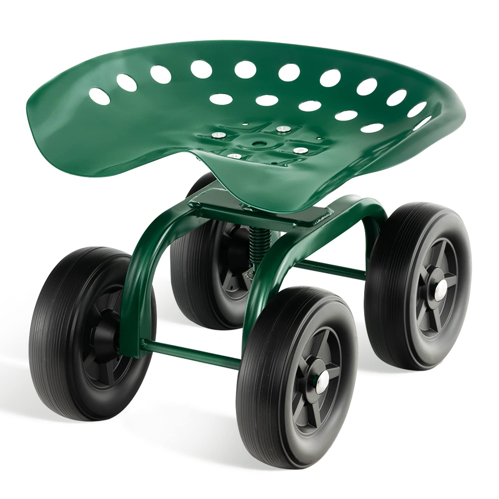 Giantex Heavy Duty Garden Cart with 4 Wheels - 360° Swivel Rolling Work Seat, Adjustable Height Garden Stool & Utility Wagon Scooter for Gardening, Lawn Care, Yard Work, Patio Maintenance | Perfect for Outdoor Chores, Landscaping Projects & Home Improvement Tasks (Green)