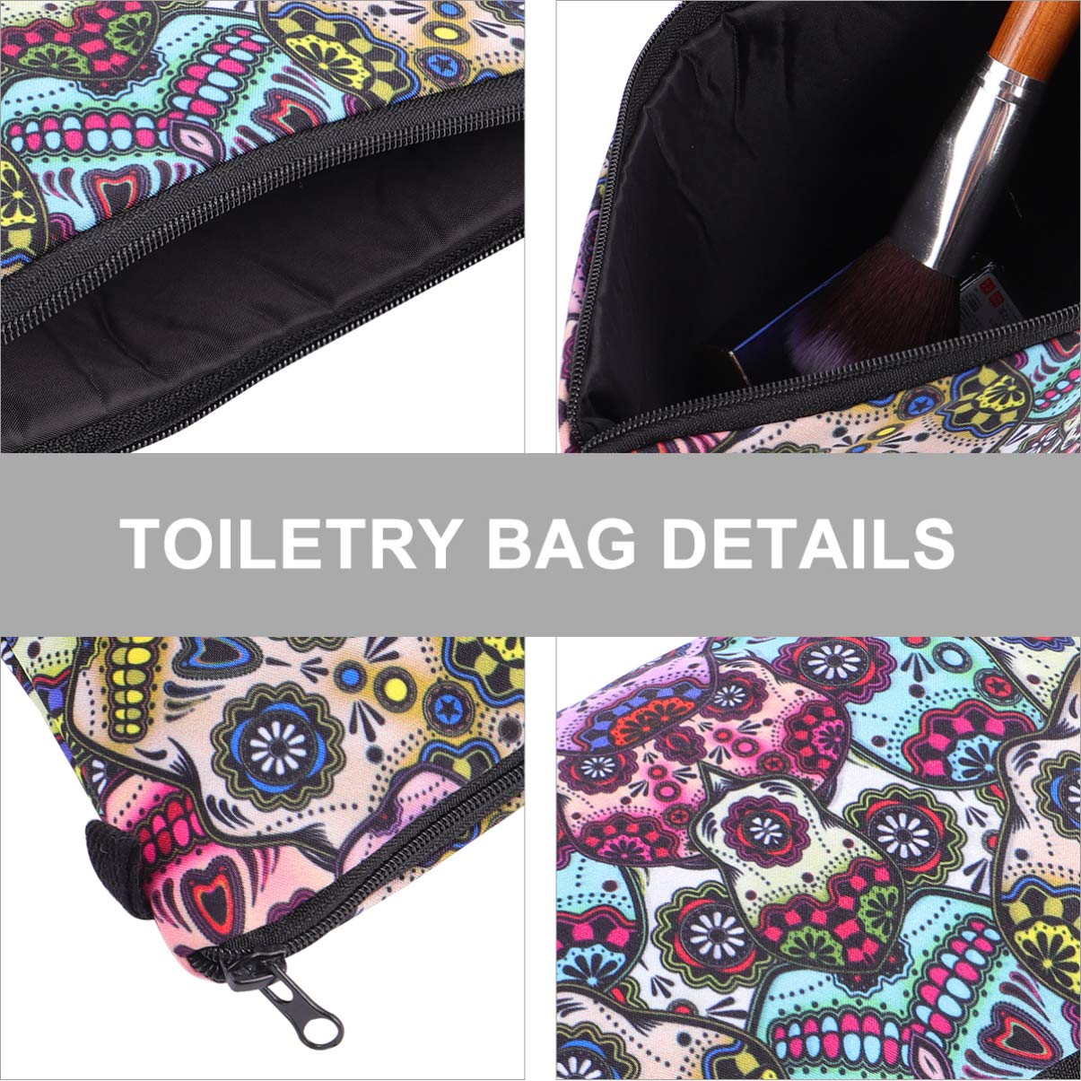 Skull Pattern Cosmetic Makeup Bag for Women - Waterproof Travel Toiletry Pouch & Beauty Organizer - Perfect for Gym, Vacation, and Daily Essentials Storage